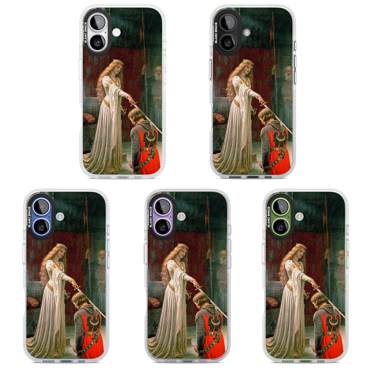 The Accolade renaissance art iPhone case featuring Edmund Blair Leighton's painting of a queen knighting a kneeling knight | Clear Case Impact Air case for iPhone 17