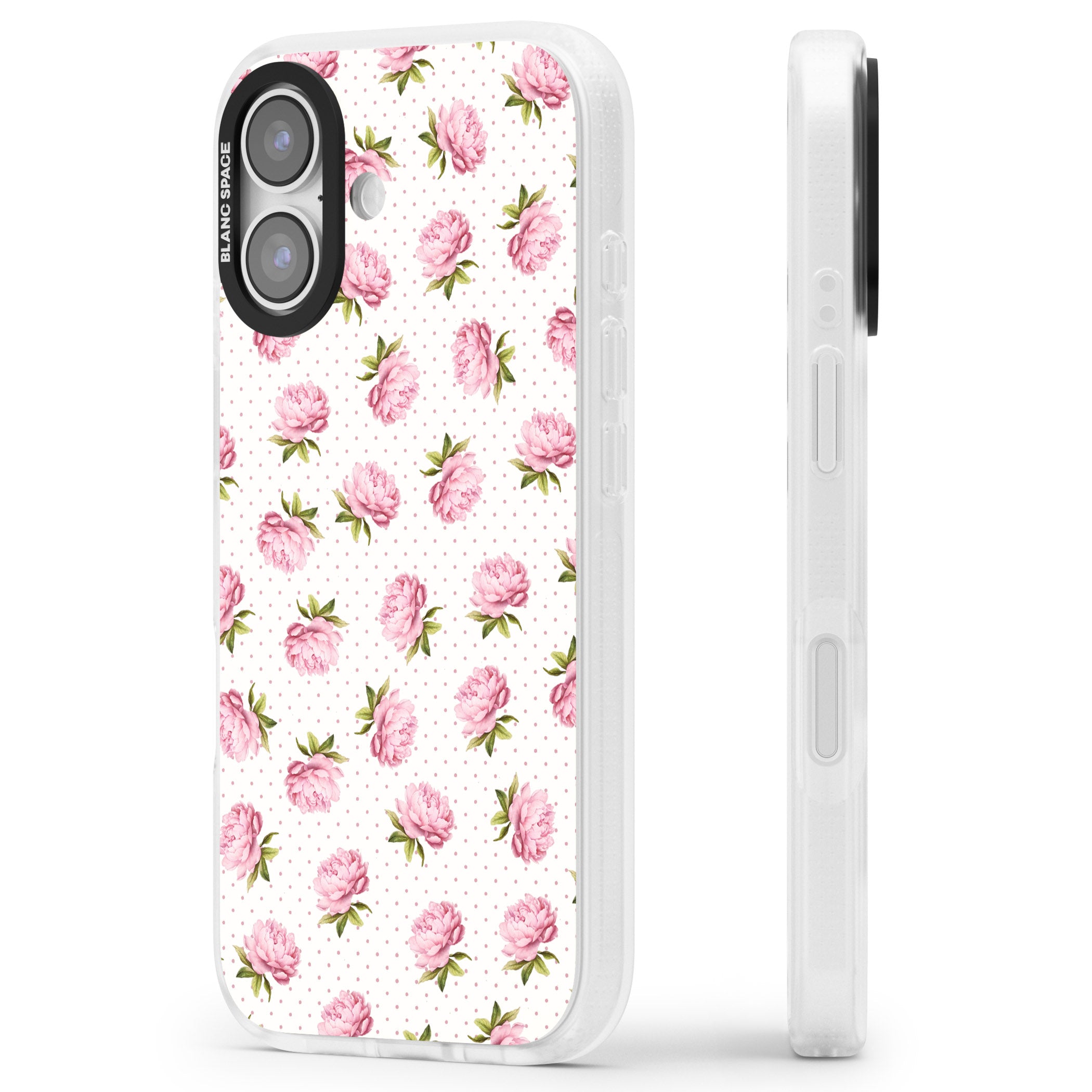 Soft Peonies iPhone 17 Impact Air Clear Phone Case Side Profile