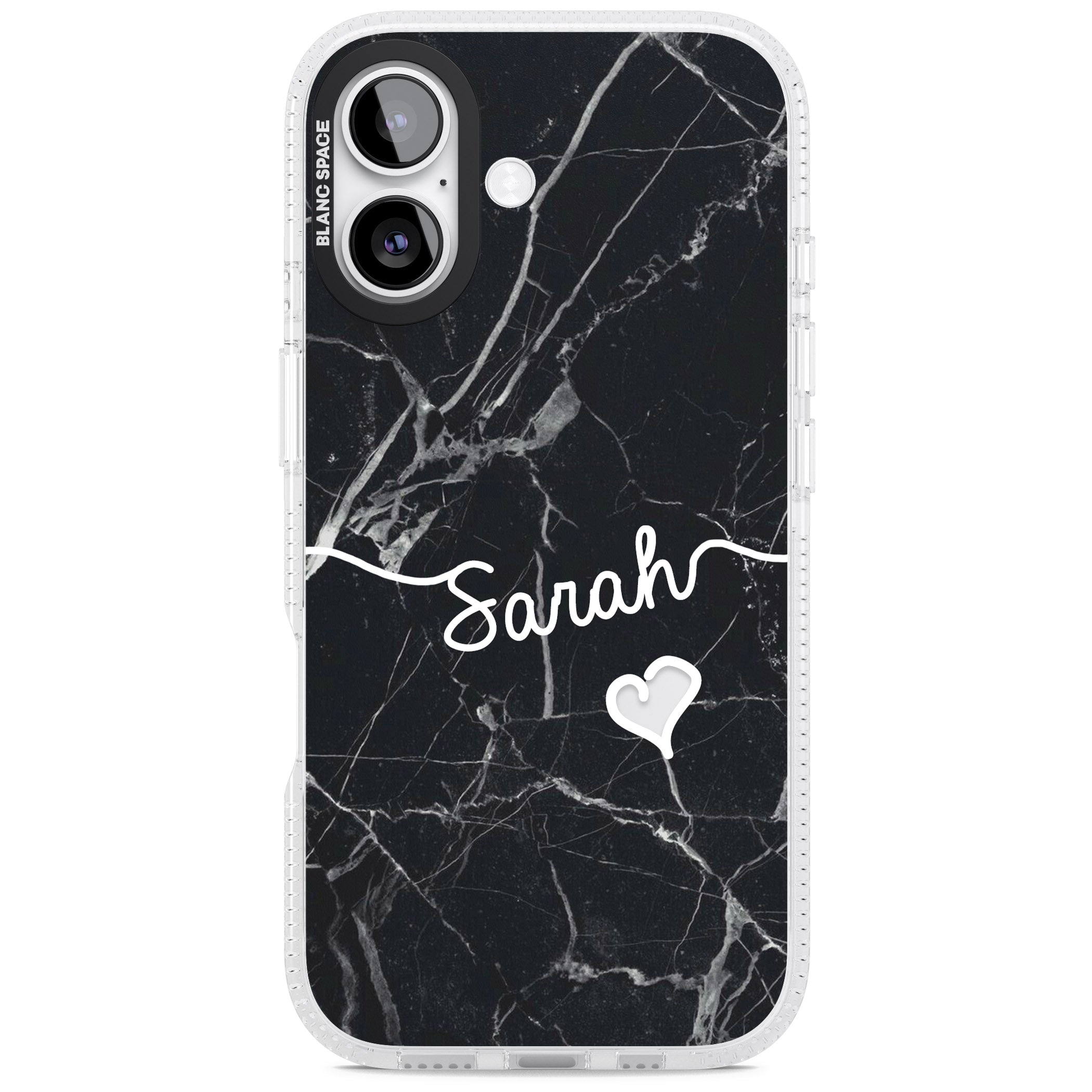 Personalised Black Marble Heart iPhone 17 Impact Air Clear Phone Case