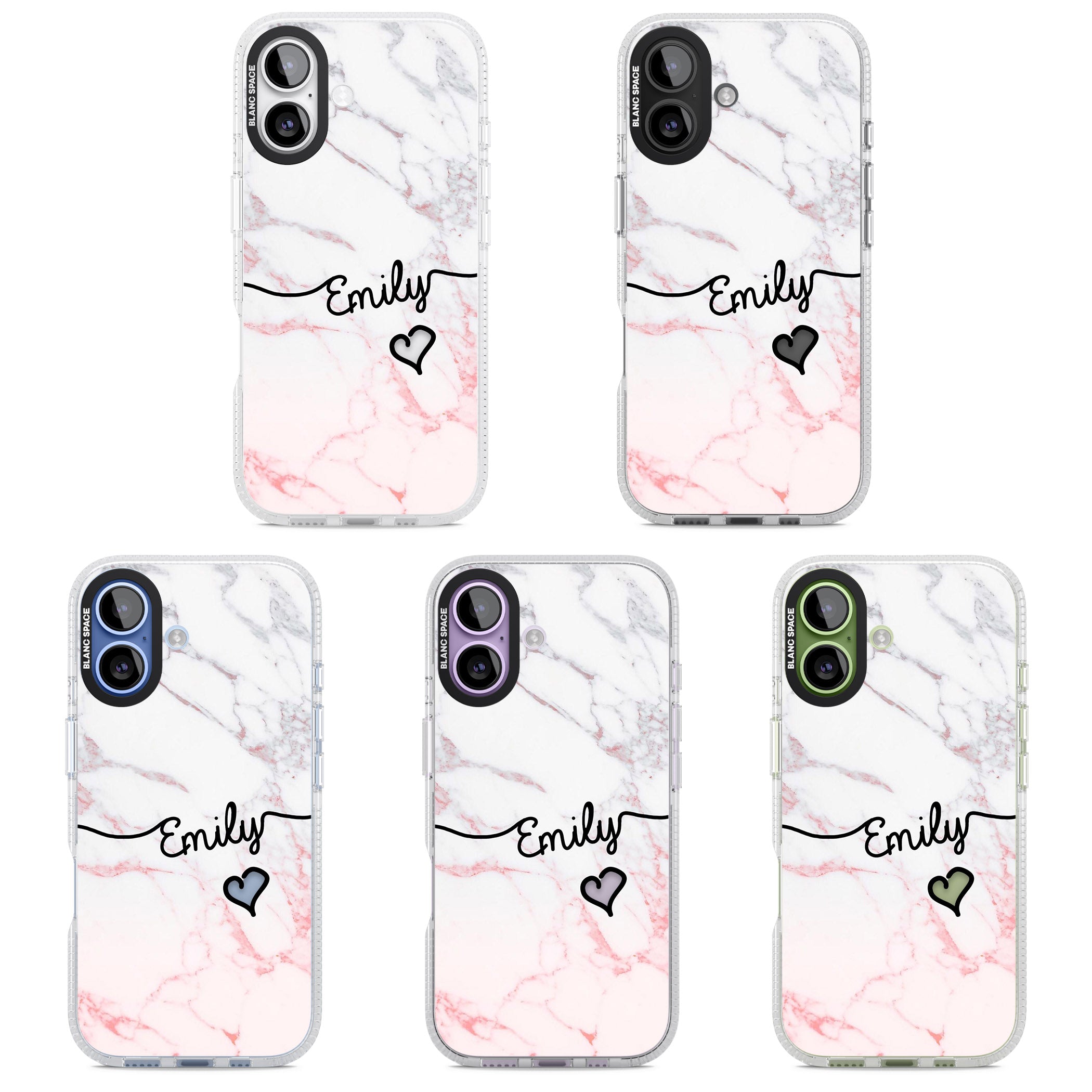 Personalised Pink Fade Marble Heart iPhone 17 Impact Air Clear Phone Case APT Impact Protection