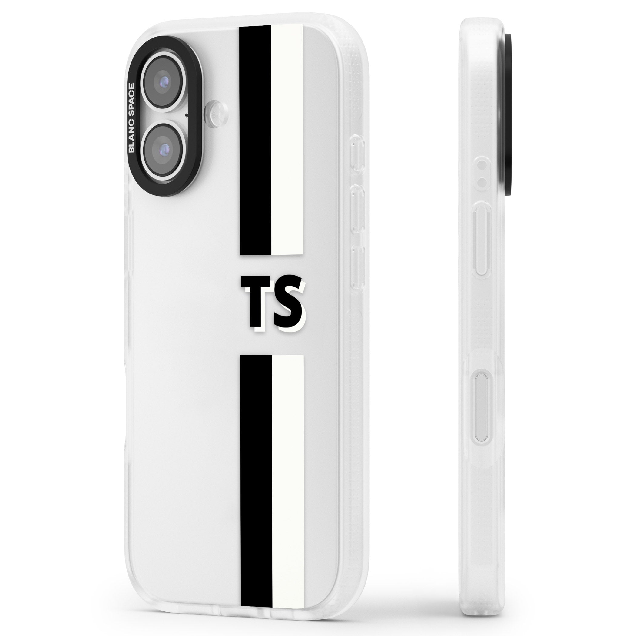 Personalised Black And White Stripe iPhone 17 Impact Air Clear Phone Case Side Profile