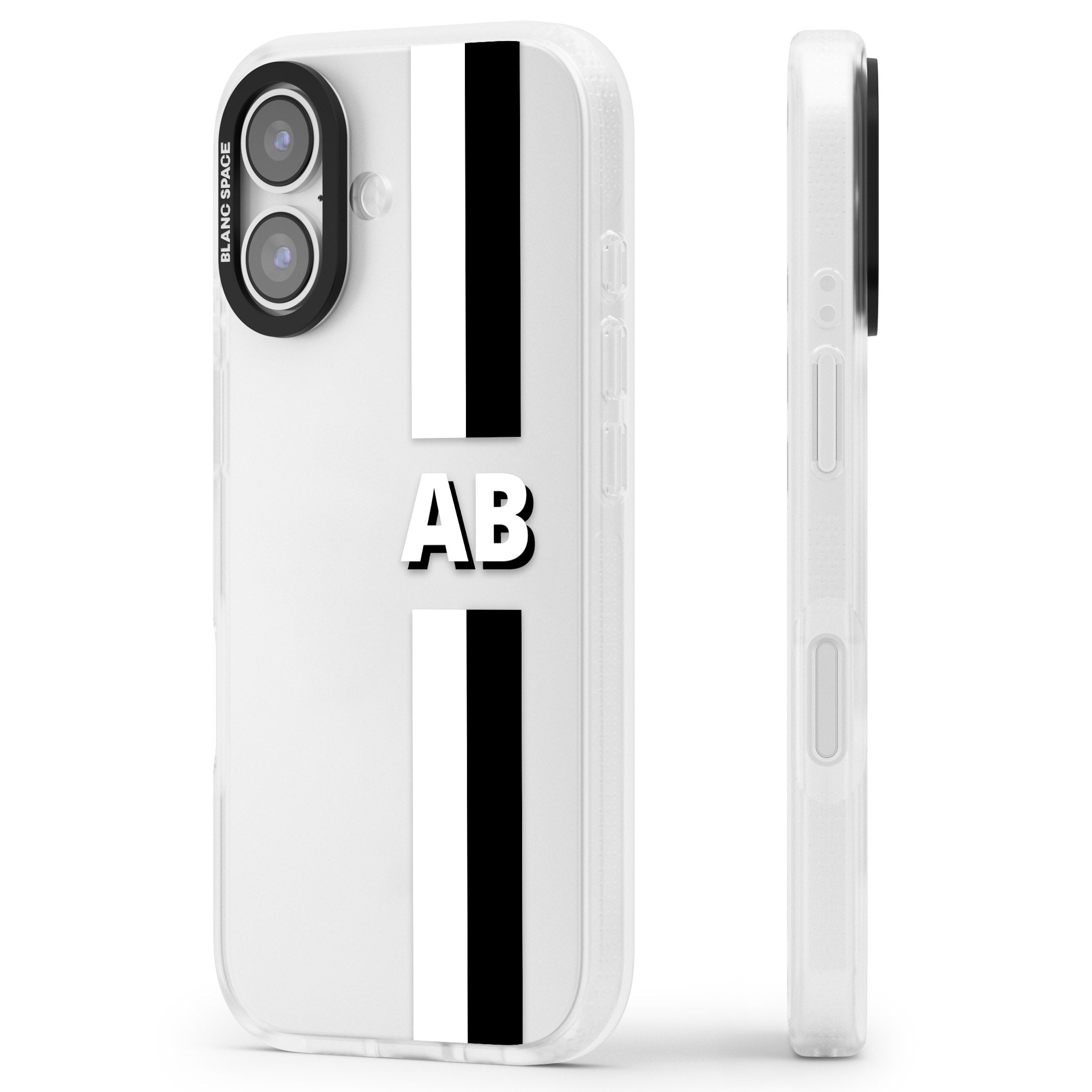 Personalised Bold Two Stripe Name iPhone 17 Impact Air Clear Phone Case Side Profile