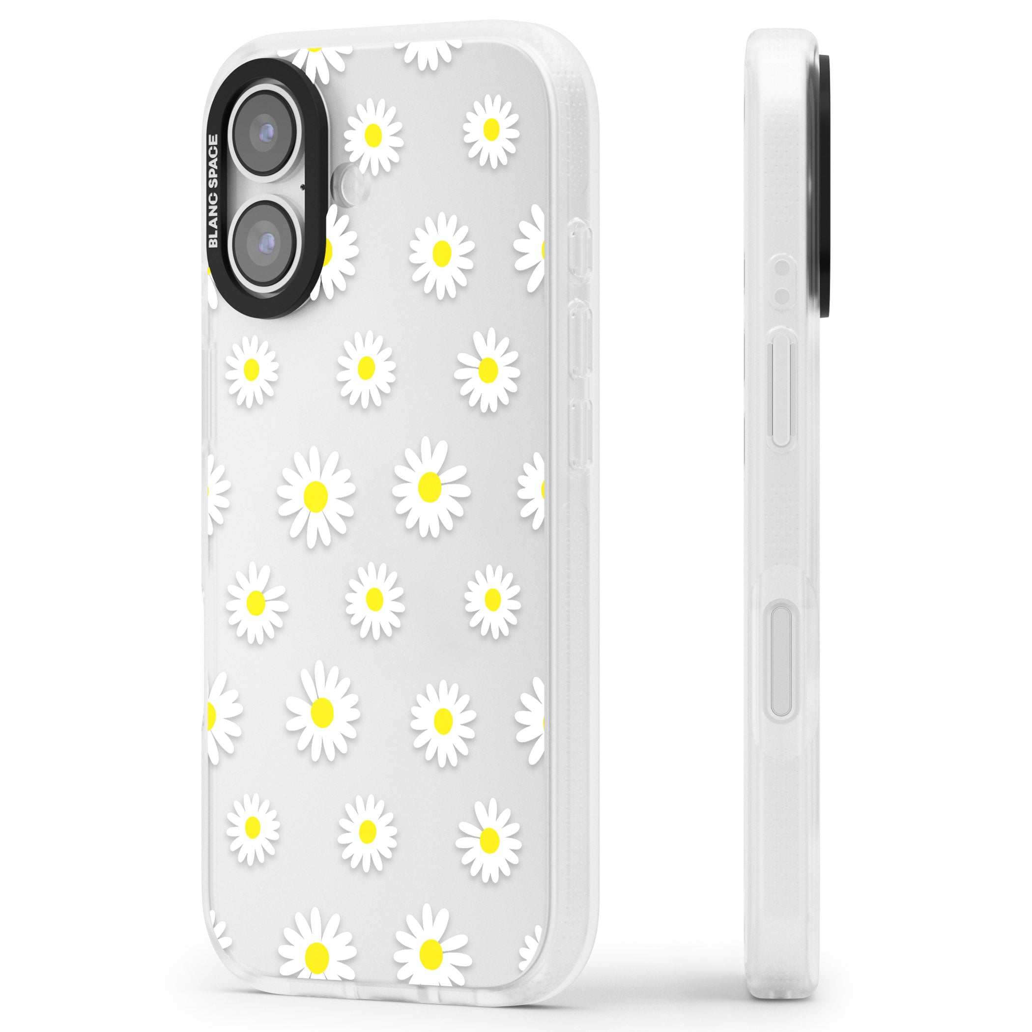 Personalised White Daisy Pattern iPhone 17 Impact Air Clear Phone Case Side Profile