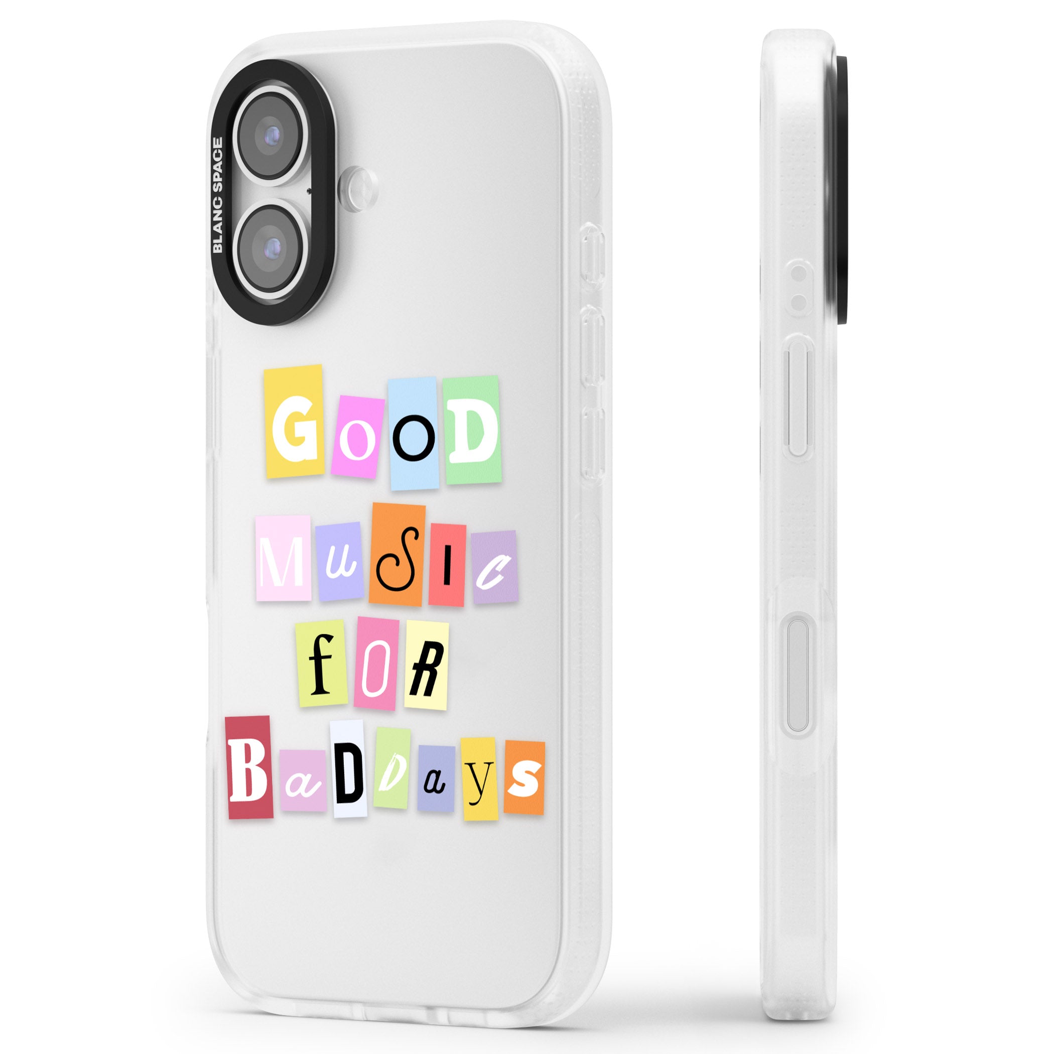 Good Music For Bad Days iPhone 17 Impact Air Clear Phone Case Side Profile