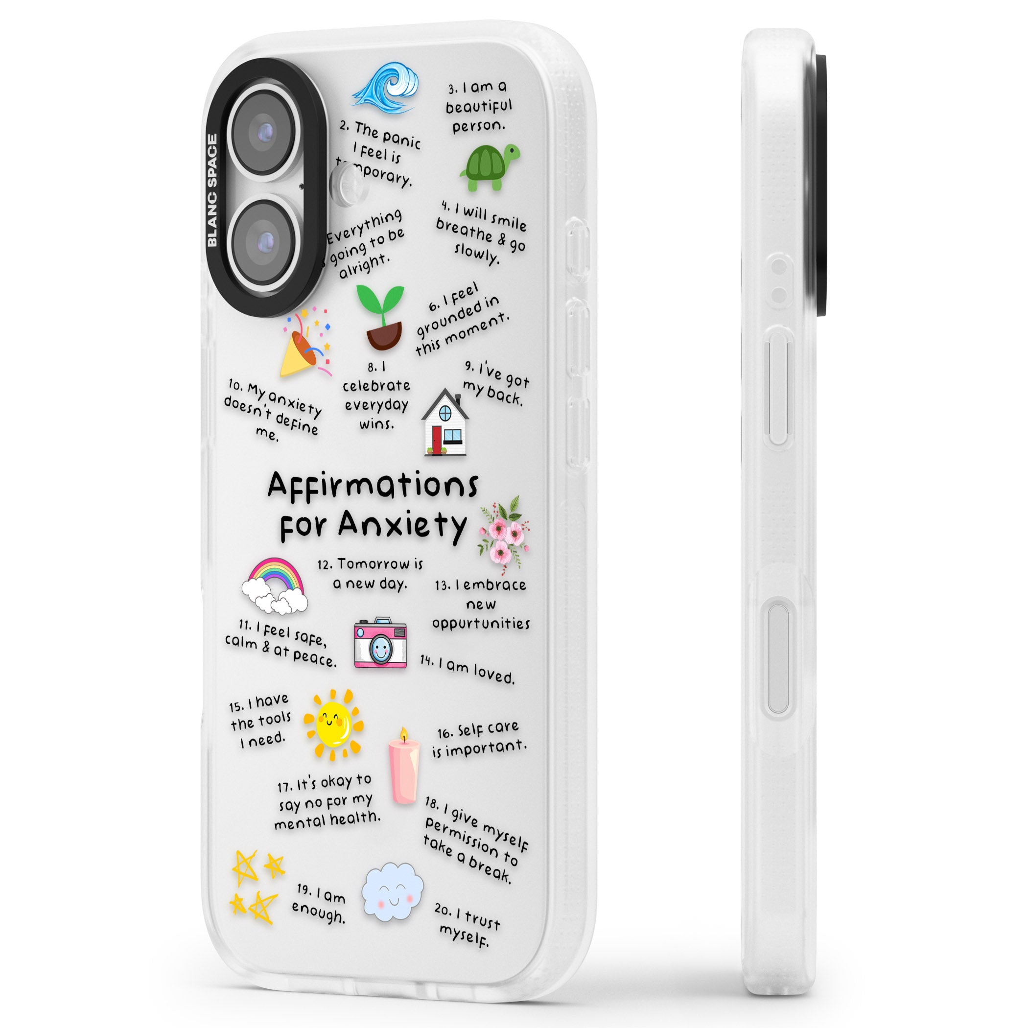 Anxiety Black Text iPhone 17 Impact Air Clear Phone Case Side Profile