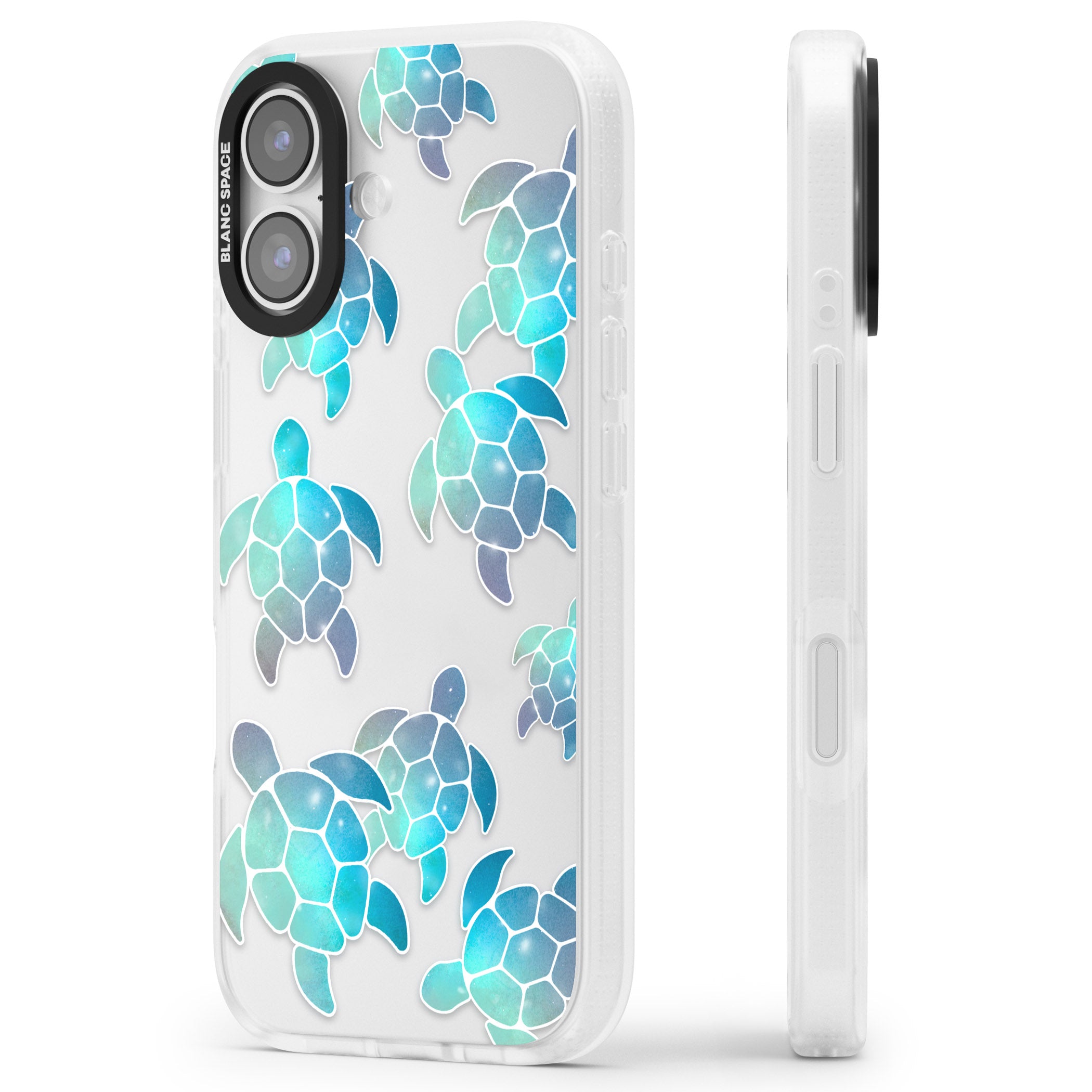 Aqua Space Turtles iPhone 17 Impact Air Clear Phone Case Side Profile