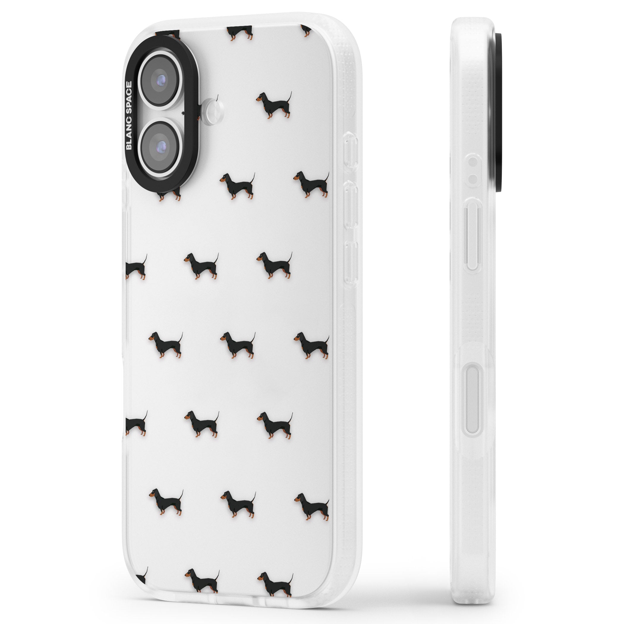 Dachshund Pattern Clear iPhone 17 Impact Air Clear Phone Case Side Profile