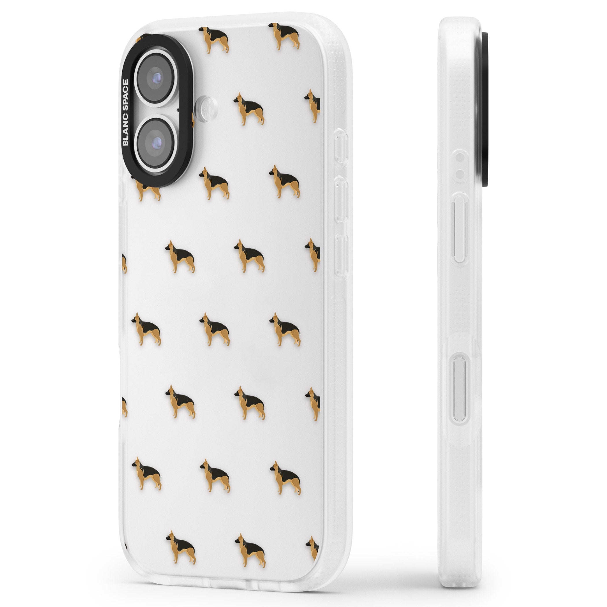 German Shepherd Pattern Clear iPhone 17 Impact Air Clear Phone Case Side Profile