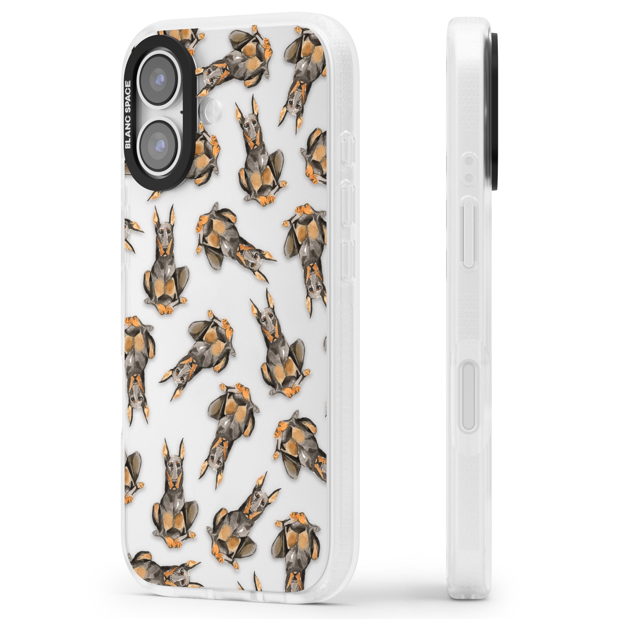 Doberman Watercolor Dog iPhone 17 Impact Air Clear Phone Case Side Profile