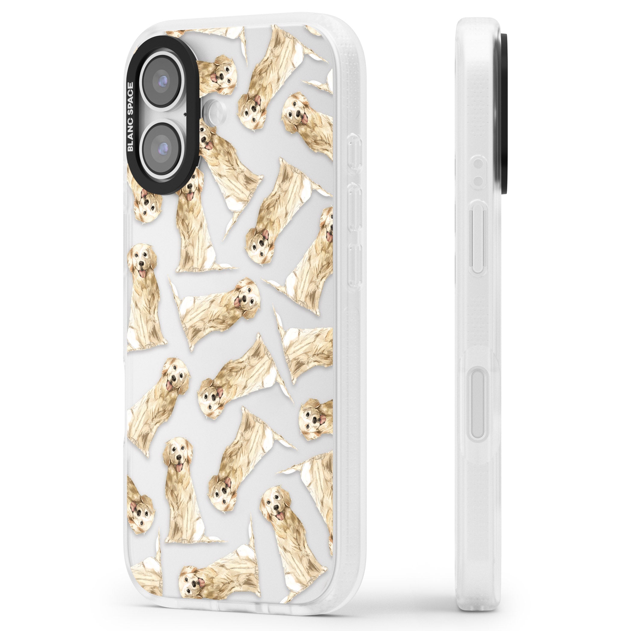Golden Retriever Watercolor Pattern iPhone 17 Impact Air Clear Phone Case Side Profile