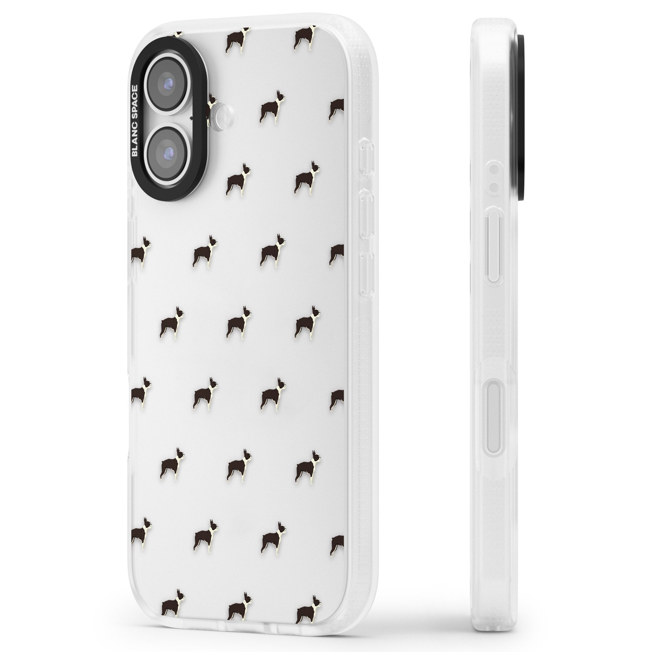 Boston Terrier Pattern iPhone 17 Impact Air Clear Phone Case Side Profile