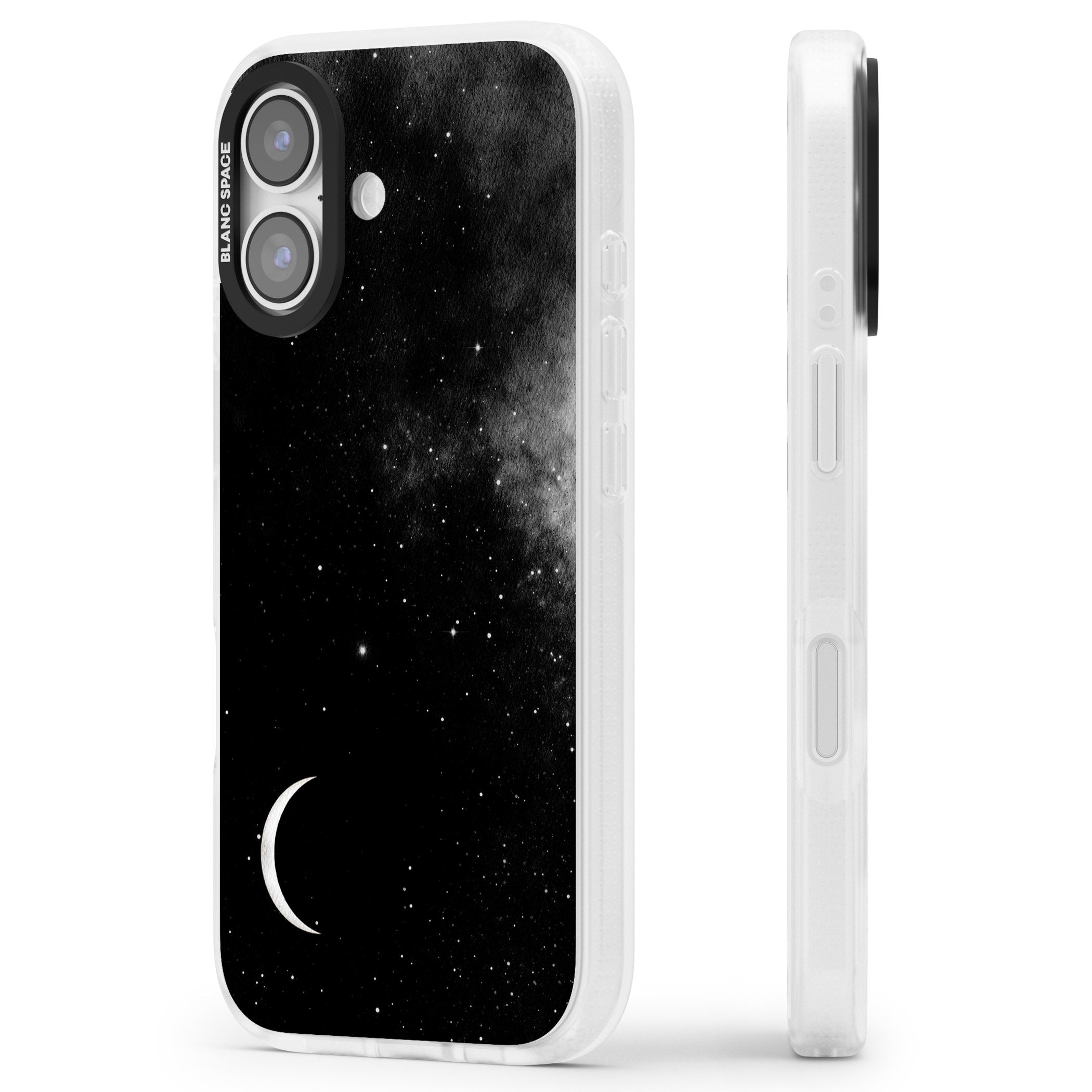 Night Sky Galaxies: Crescent Moon iPhone 17 Impact Air Clear Phone Case Side Profile