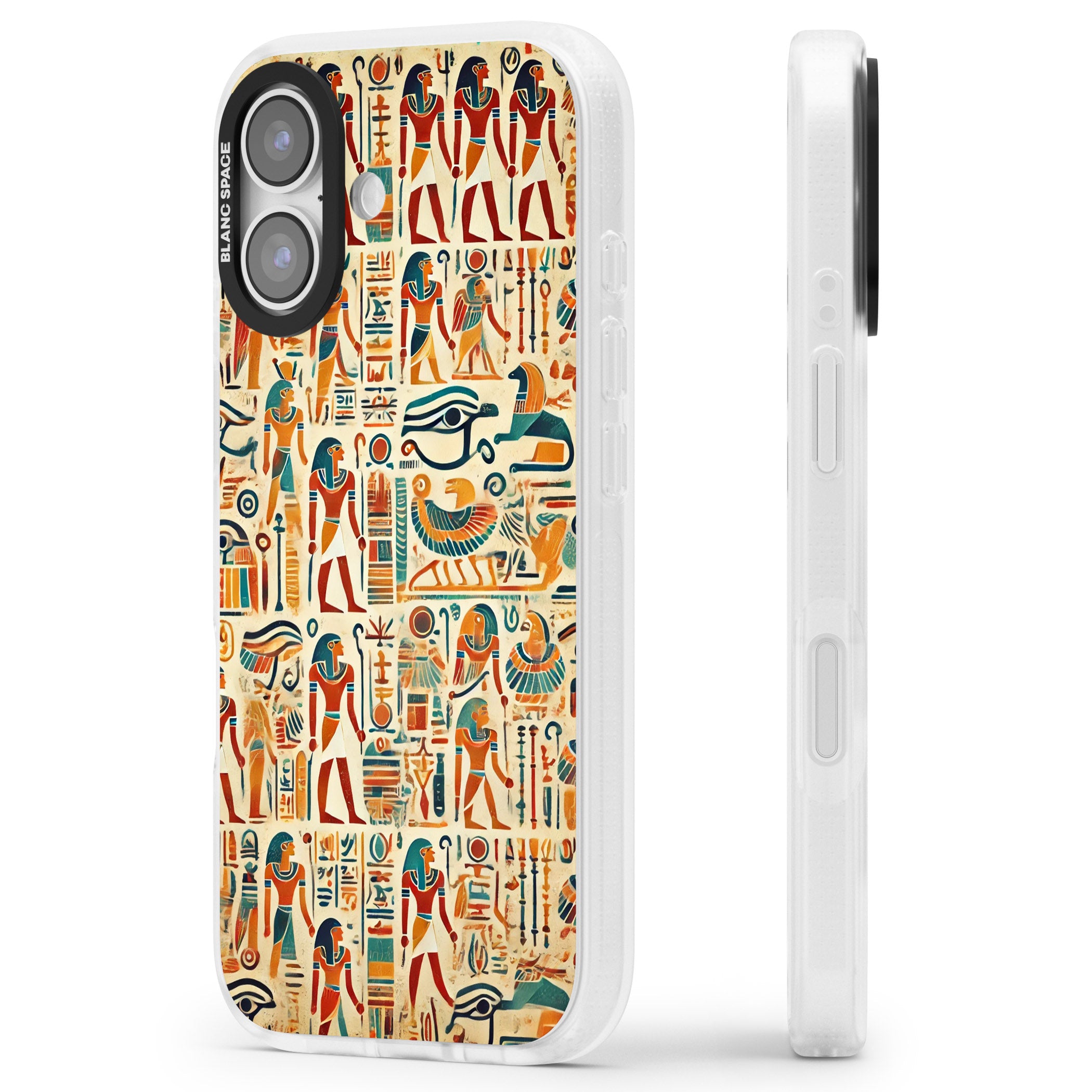 Egyptian Heiroglyphics iPhone 17 Impact Air Clear Phone Case Side Profile