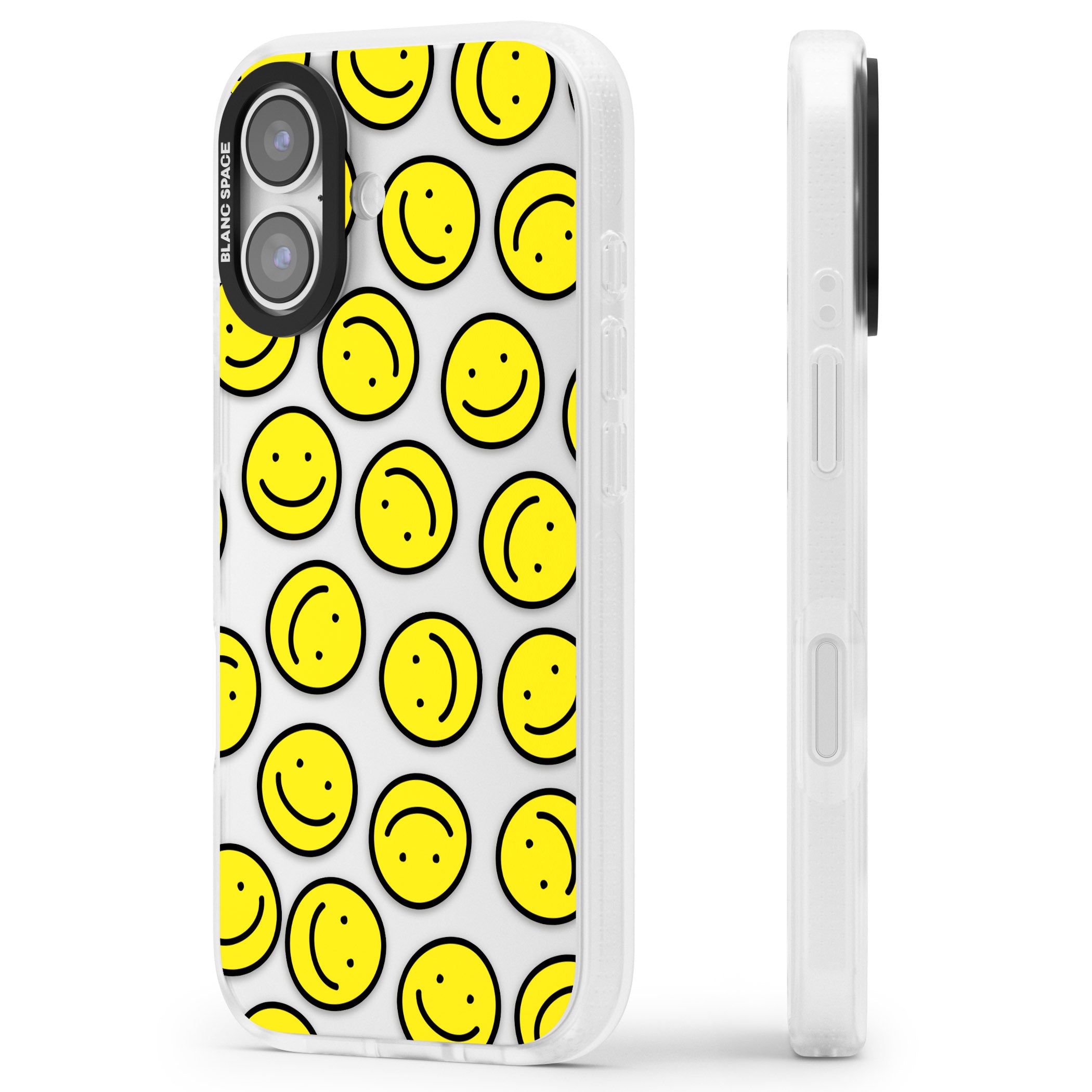 Smiley Face Pattern iPhone 17 Impact Air Clear Phone Case Side Profile