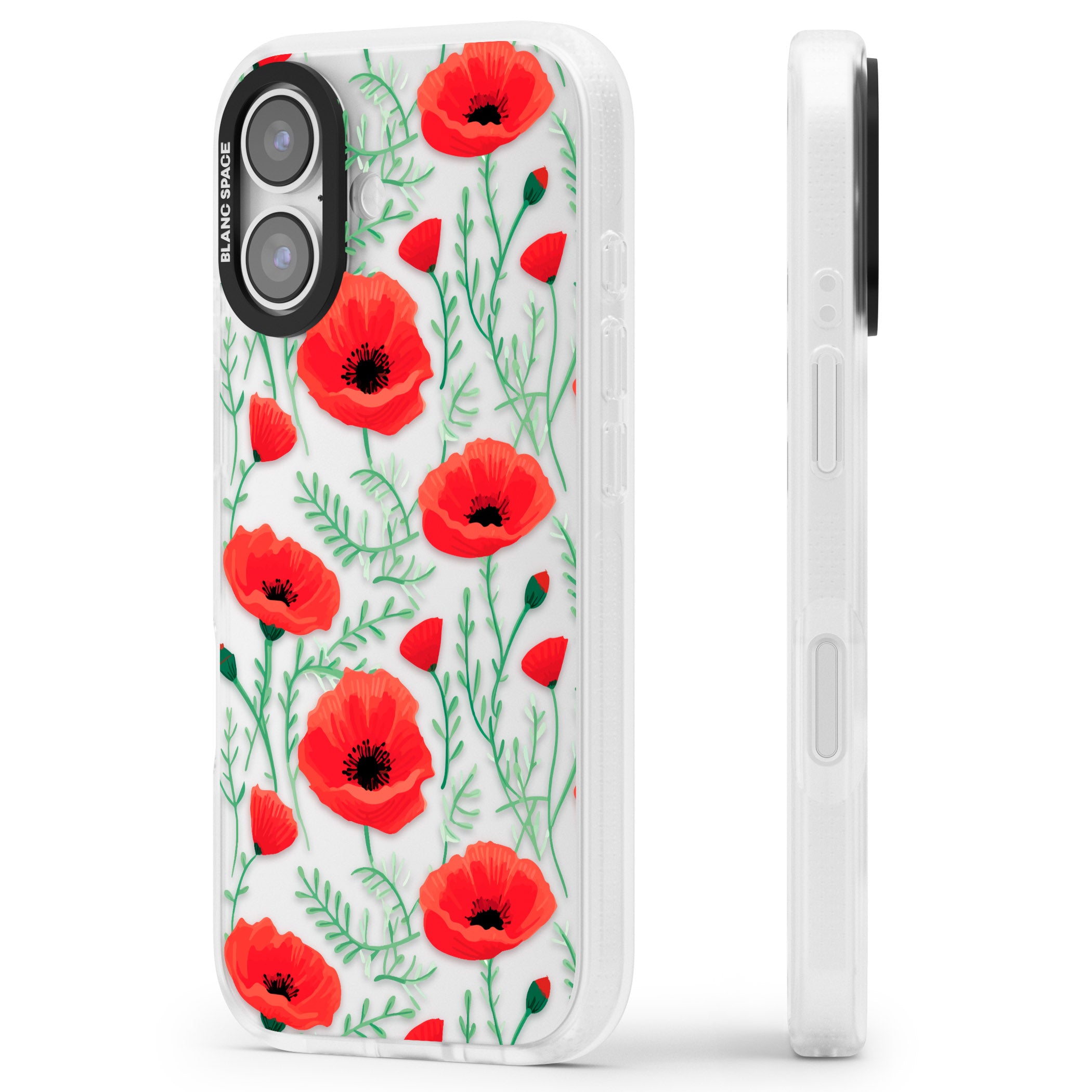Poppy Garden iPhone 17 Impact Air Clear Phone Case Side Profile
