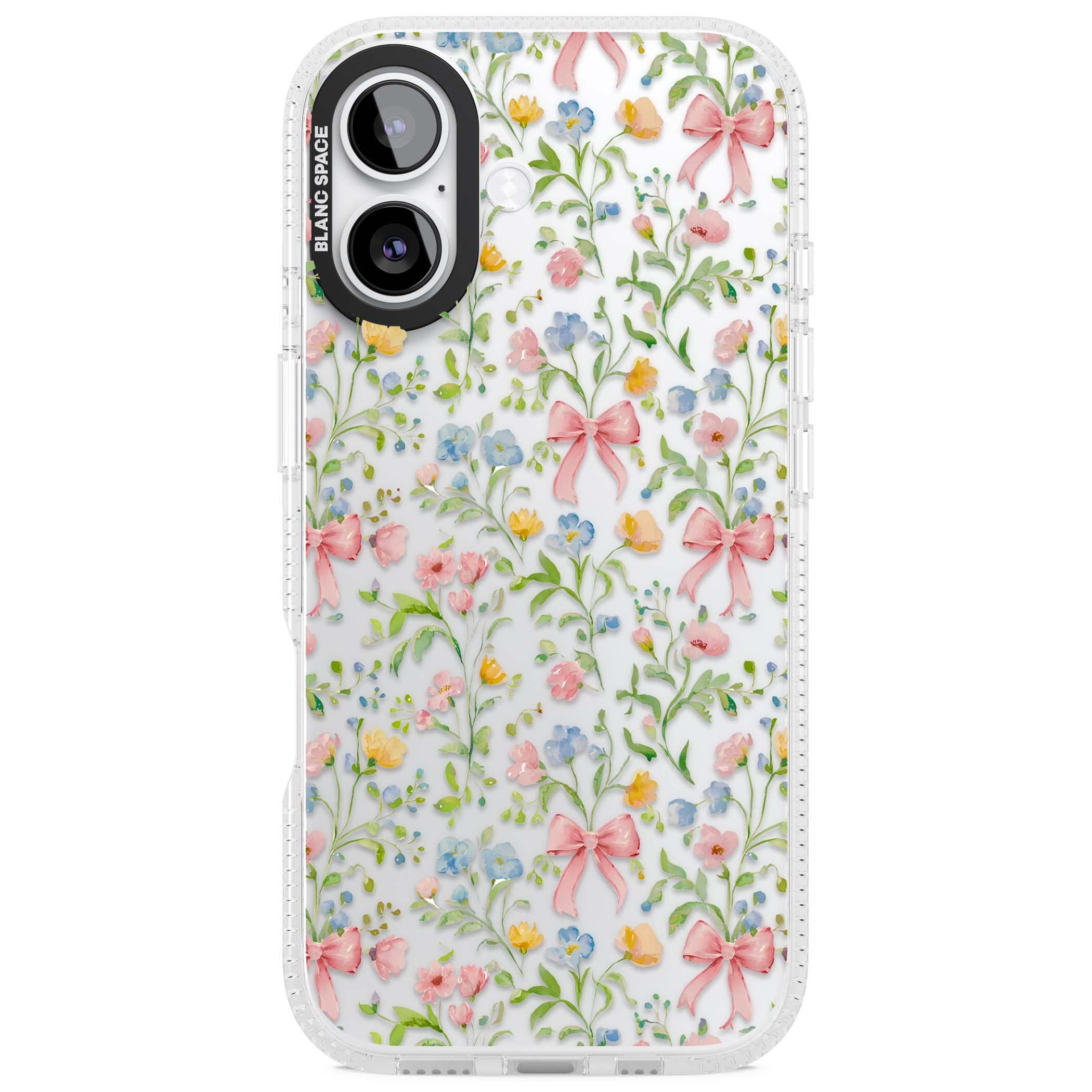Ribbons & Wildflowers cottagecore iPhone case featuring watercolor wildflowers, pink satin bows, and delicate spring blooms o | Clear Case Impact Air case for iPhone 17