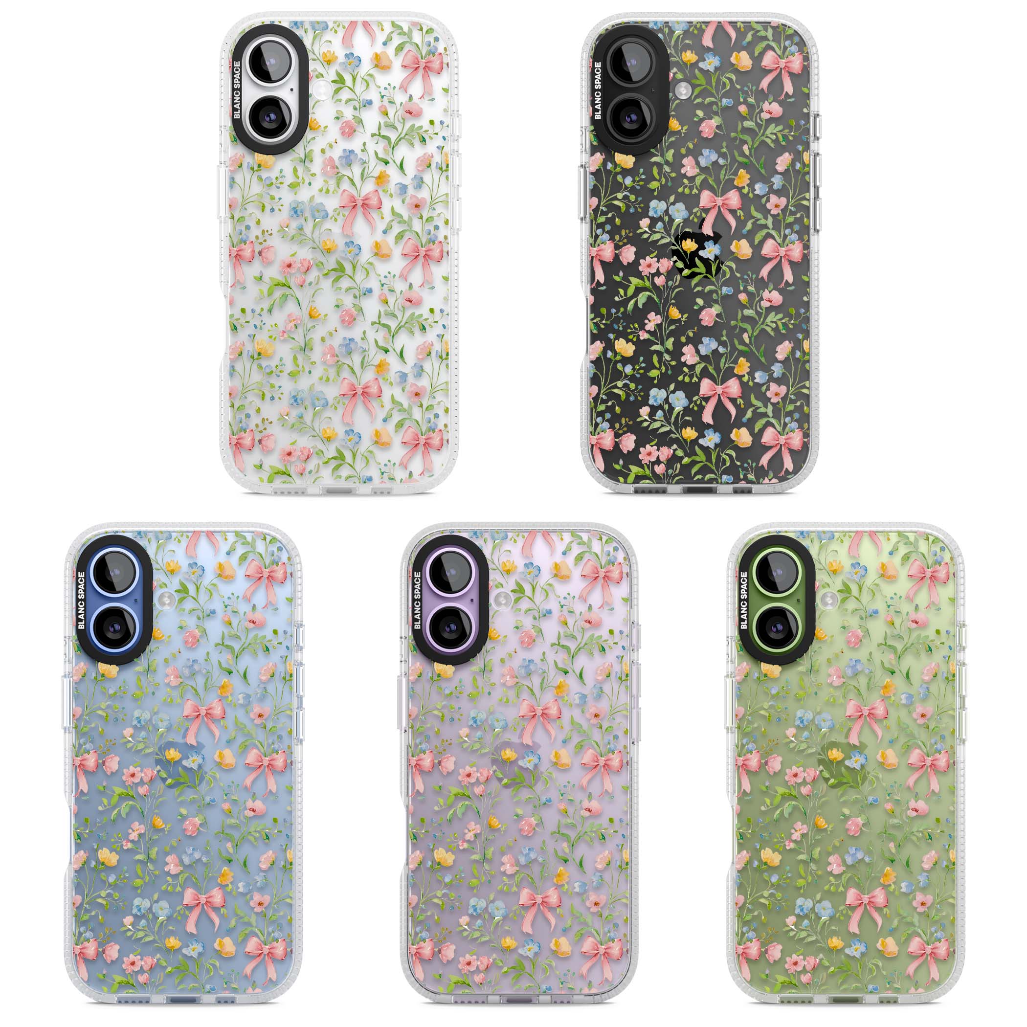 Ribbons & Wildflowers cottagecore iPhone case featuring watercolor wildflowers, pink satin bows, and delicate spring blooms o | Clear Case Impact Air case for iPhone 17