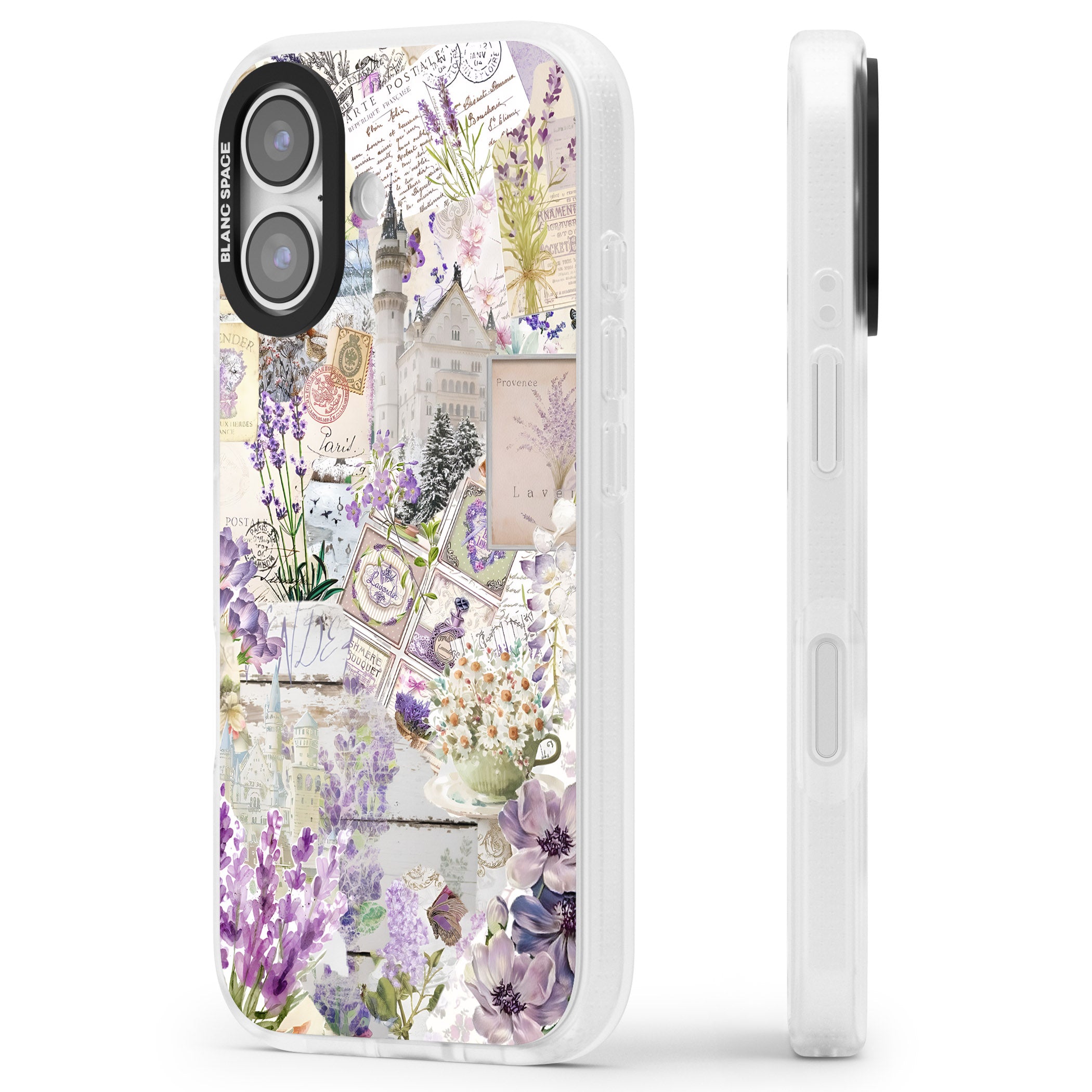 Soft Lavender Collage iPhone 17 Impact Air Clear Phone Case Side Profile