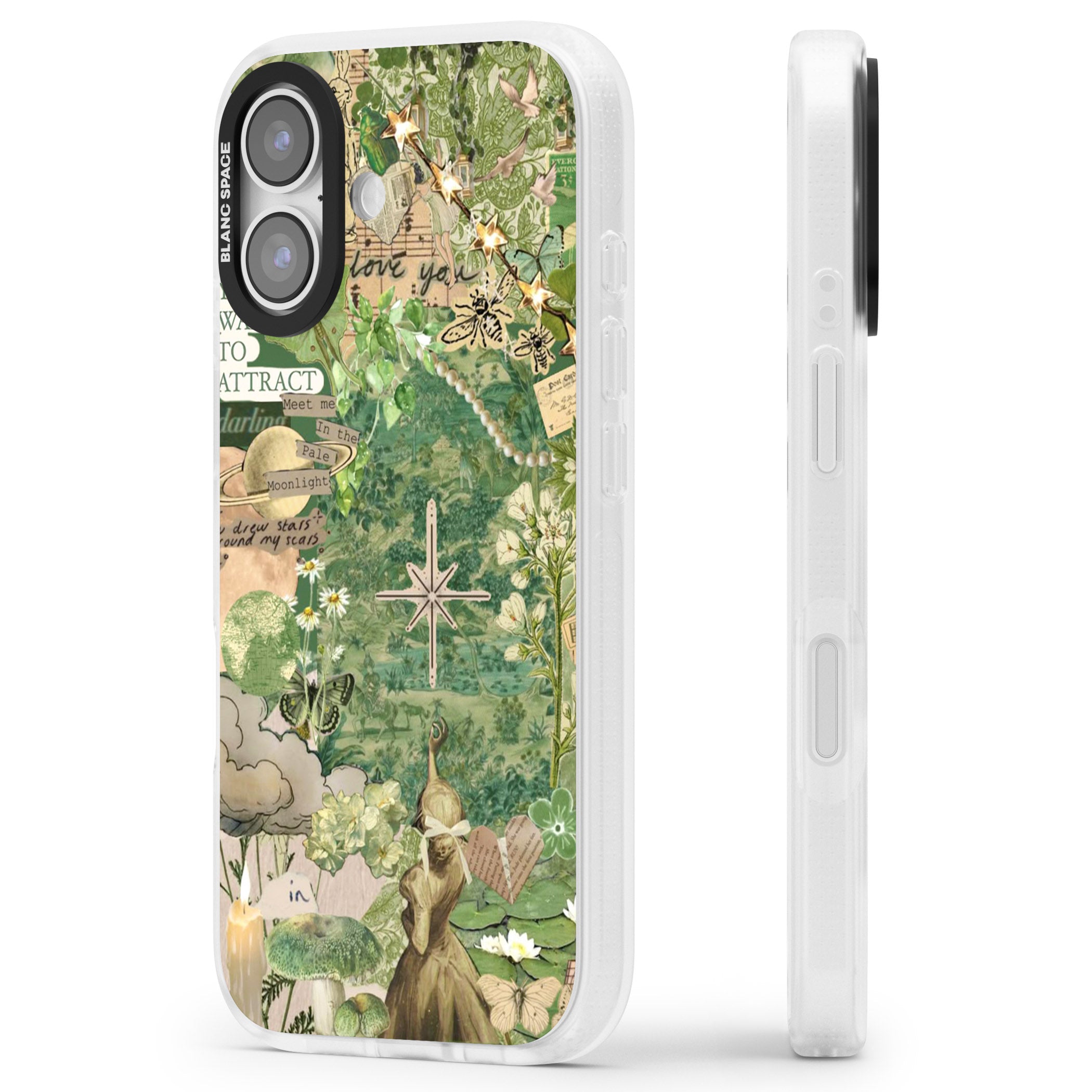 Green Vintage Collage iPhone 17 Impact Air Clear Phone Case Side Profile