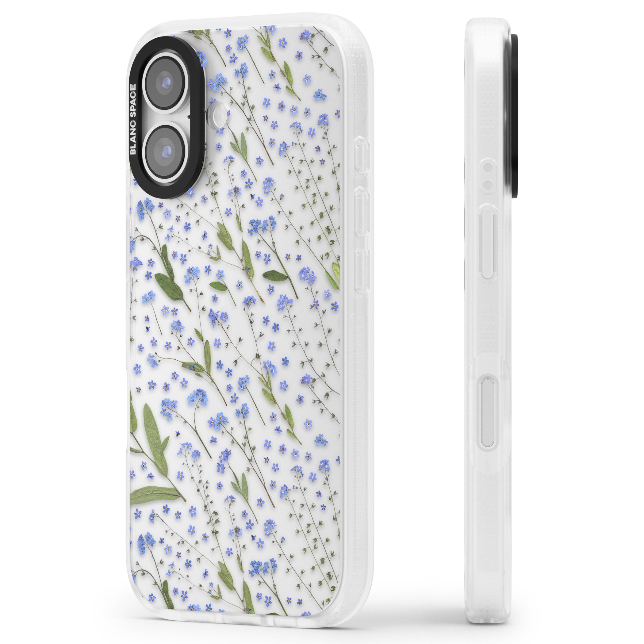 Blue Meadow Floral iPhone 17 Impact Air Clear Phone Case Side Profile