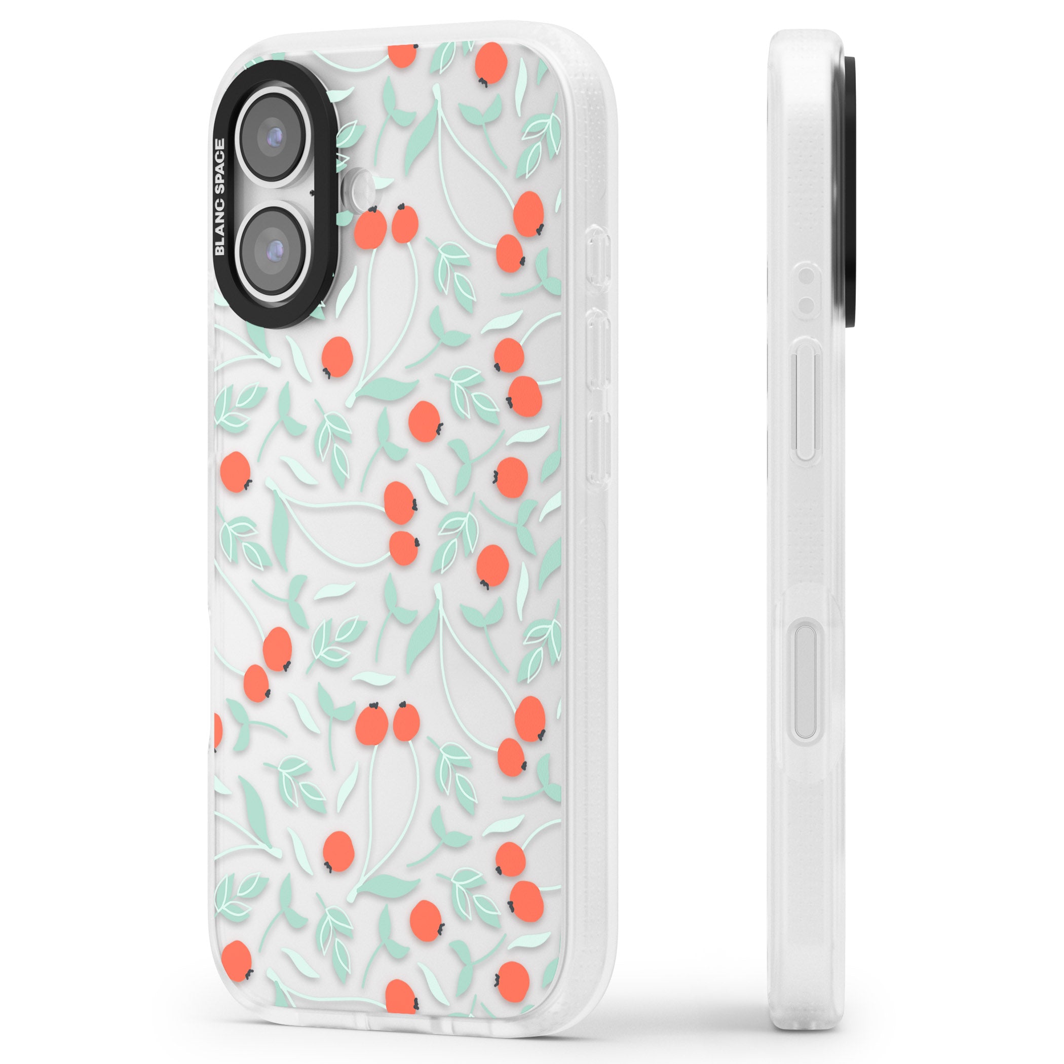 Red Berries Floral iPhone 17 Impact Air Clear Phone Case Side Profile