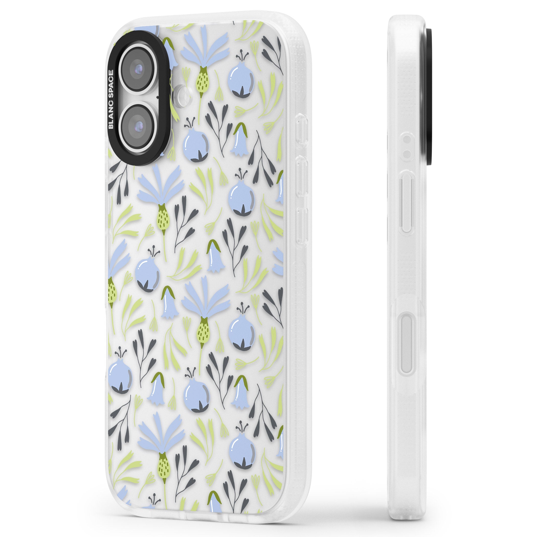 Blue Flora Bloom iPhone 17 Impact Air Clear Phone Case Side Profile
