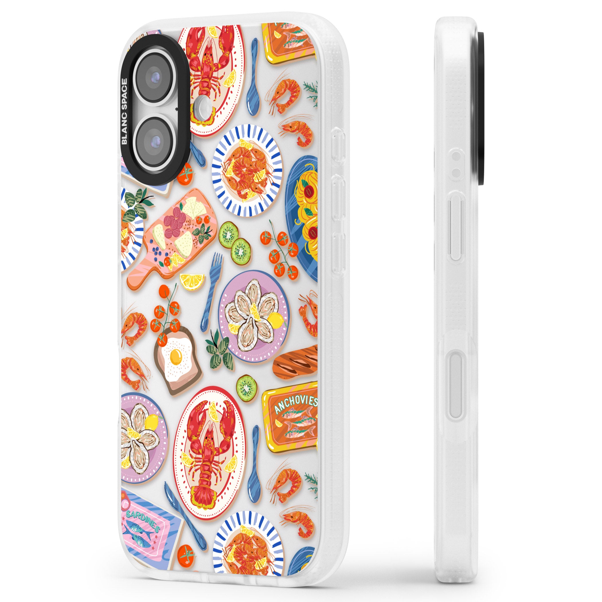 Seafood Pattern iPhone 17 Impact Air Clear Phone Case Side Profile