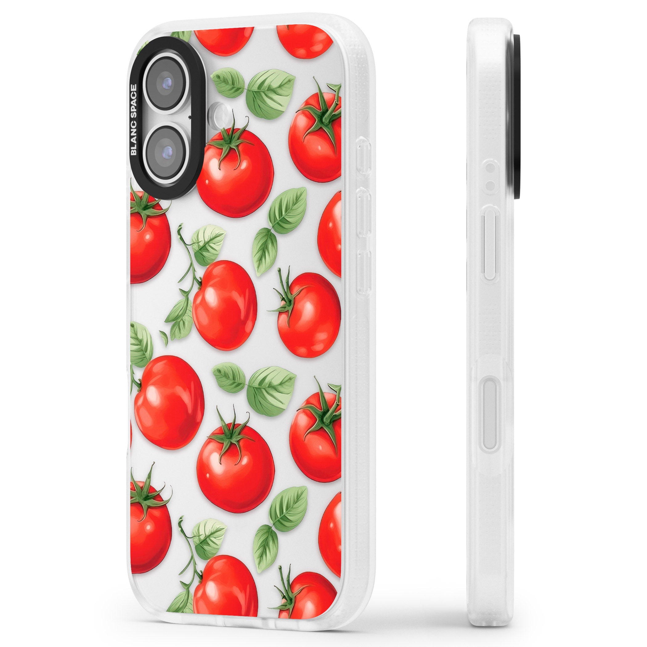 Tomato Pattern iPhone 17 Impact Air Clear Phone Case Side Profile