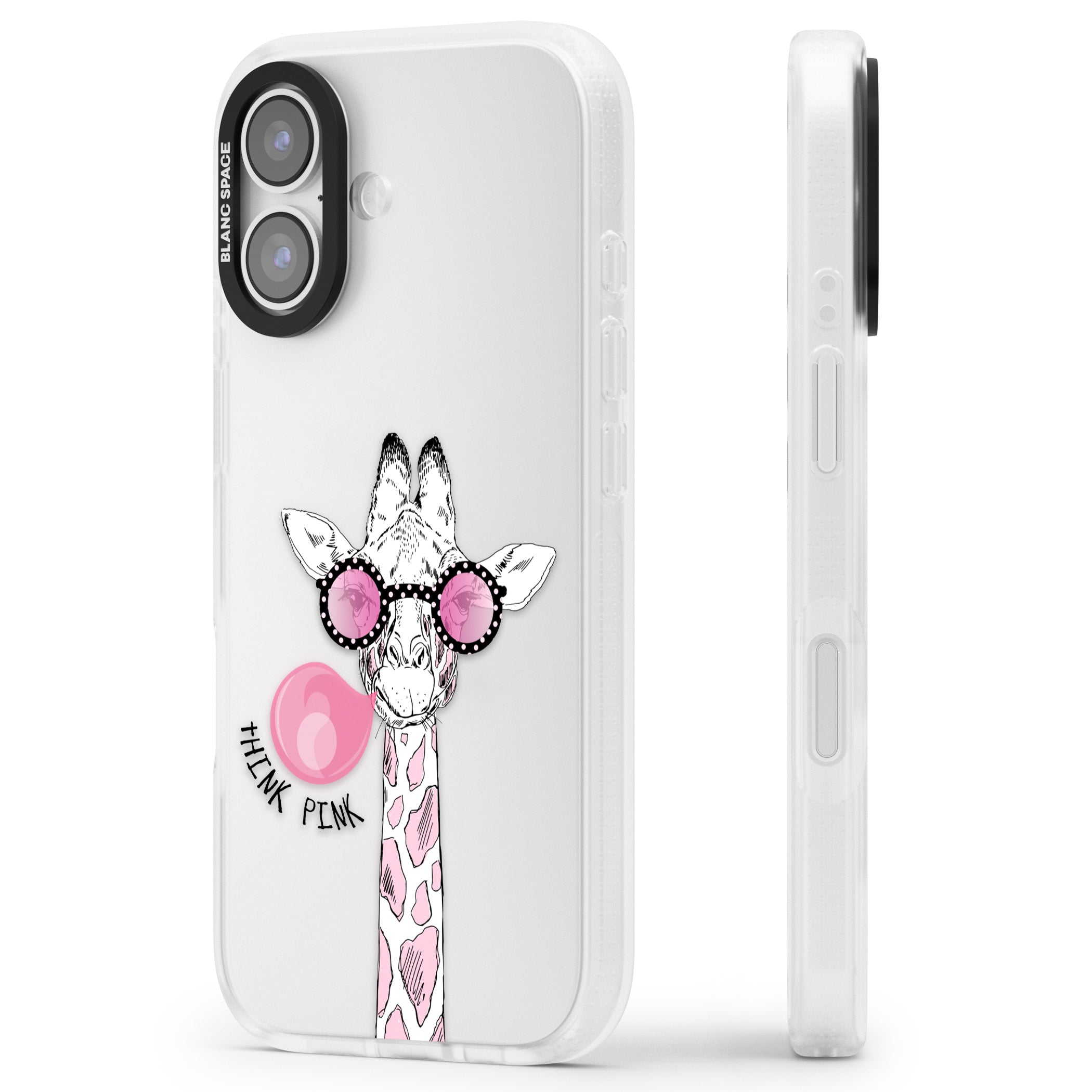 Think Pink Giraffe iPhone 17 Impact Air Clear Phone Case Side Profile