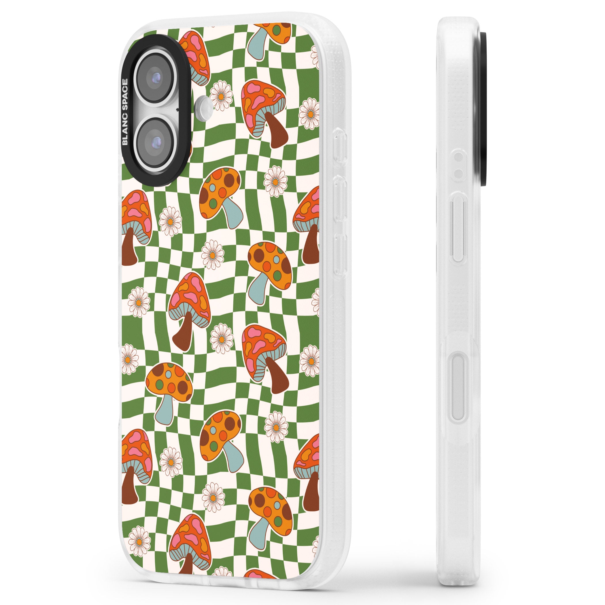 Wavy Checked Shroom & Bloom iPhone 17 Impact Air Clear Phone Case Side Profile