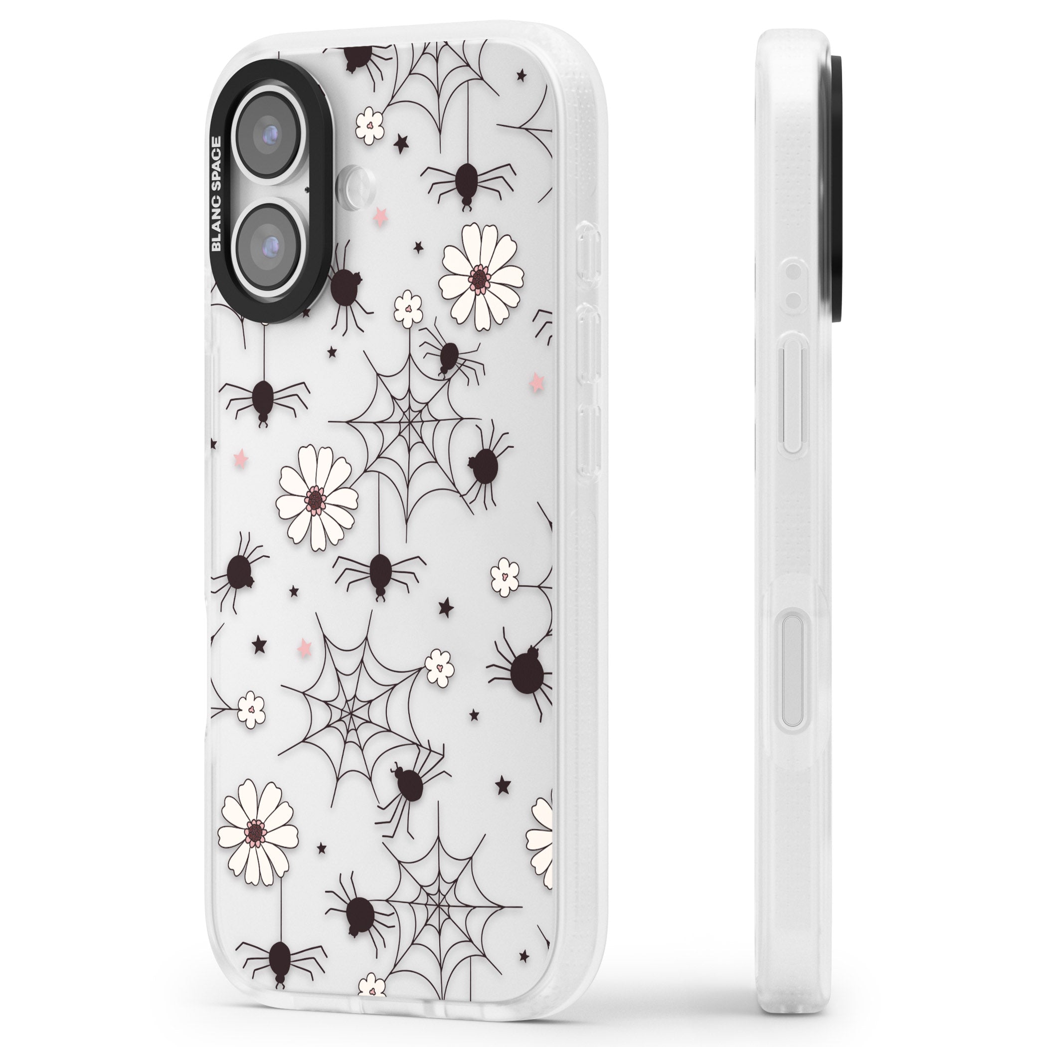 Spiders And Flowers Pattern iPhone 17 Impact Air Clear Phone Case Side Profile