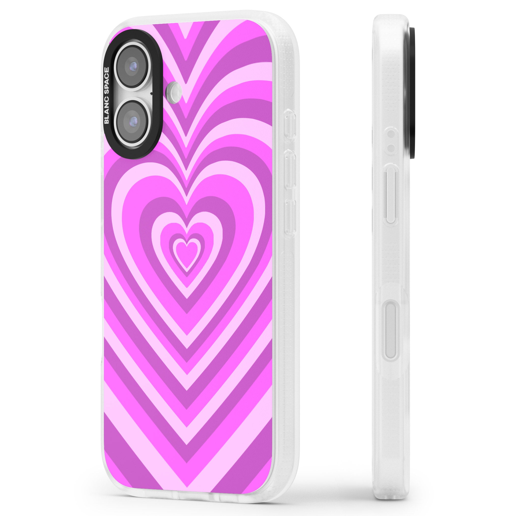 Pink Heart Illusion iPhone 17 Impact Air Clear Phone Case Side Profile