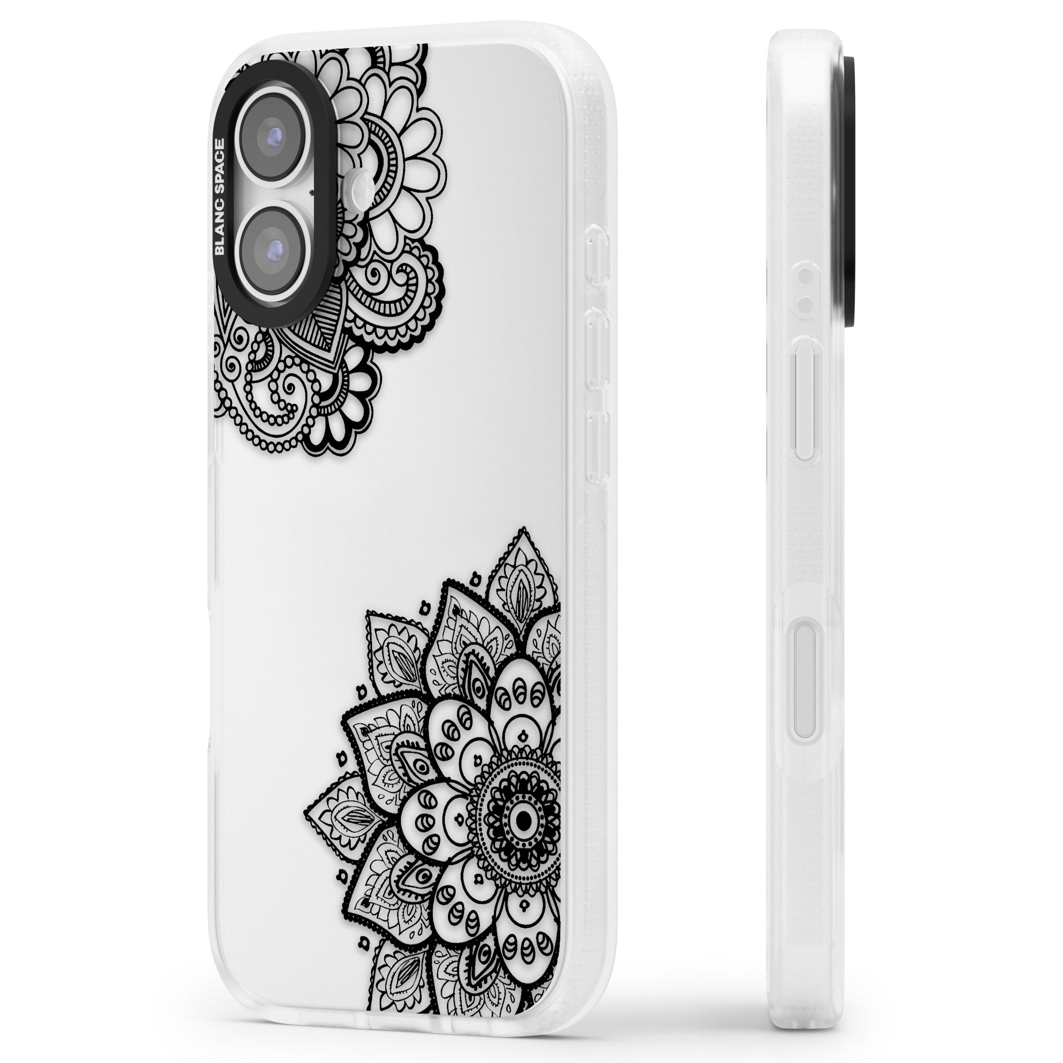 Black Henna Florals iPhone 17 Impact Air Clear Phone Case Side Profile