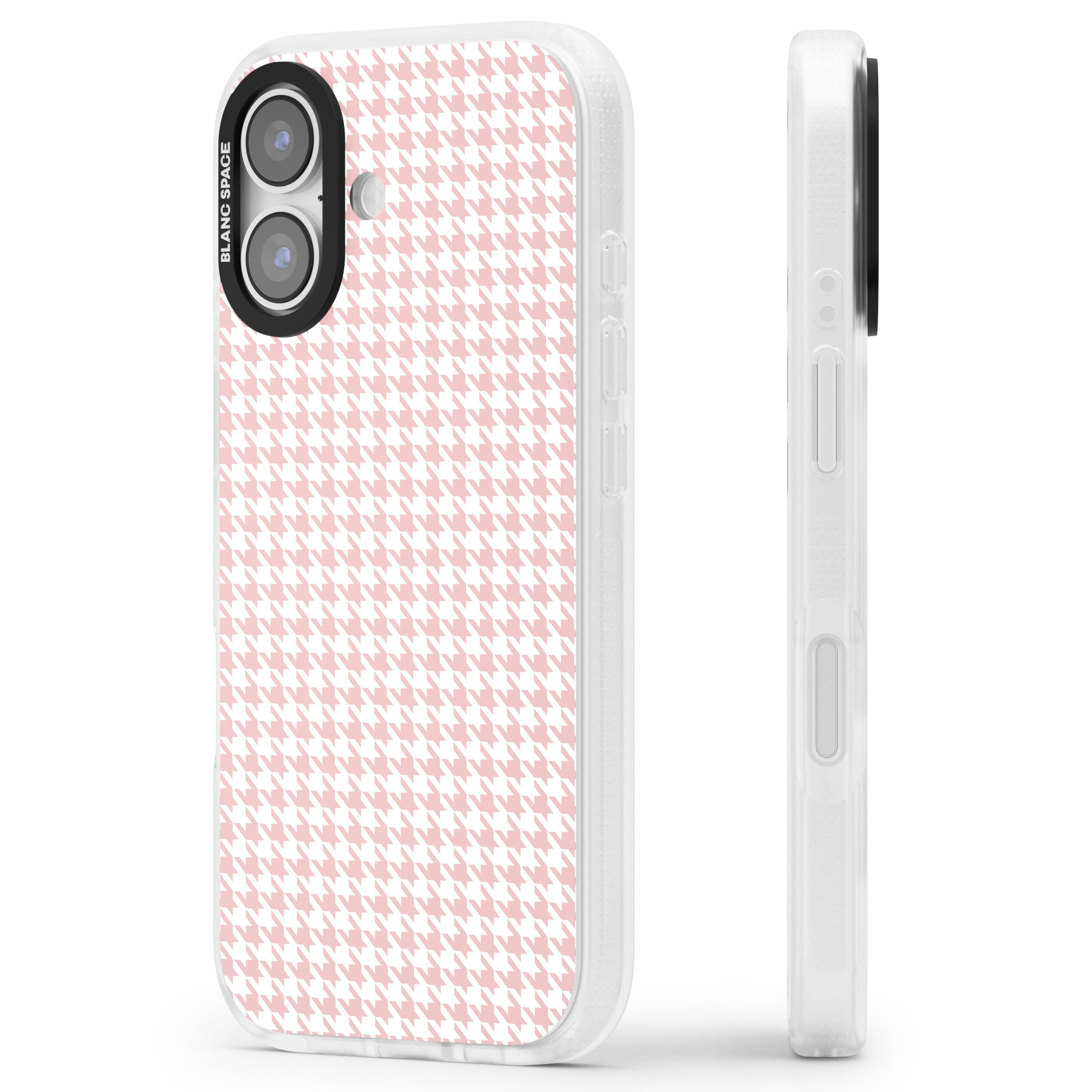 Pink Houndstooth Pattern iPhone 17 Impact Air Clear Phone Case Side Profile