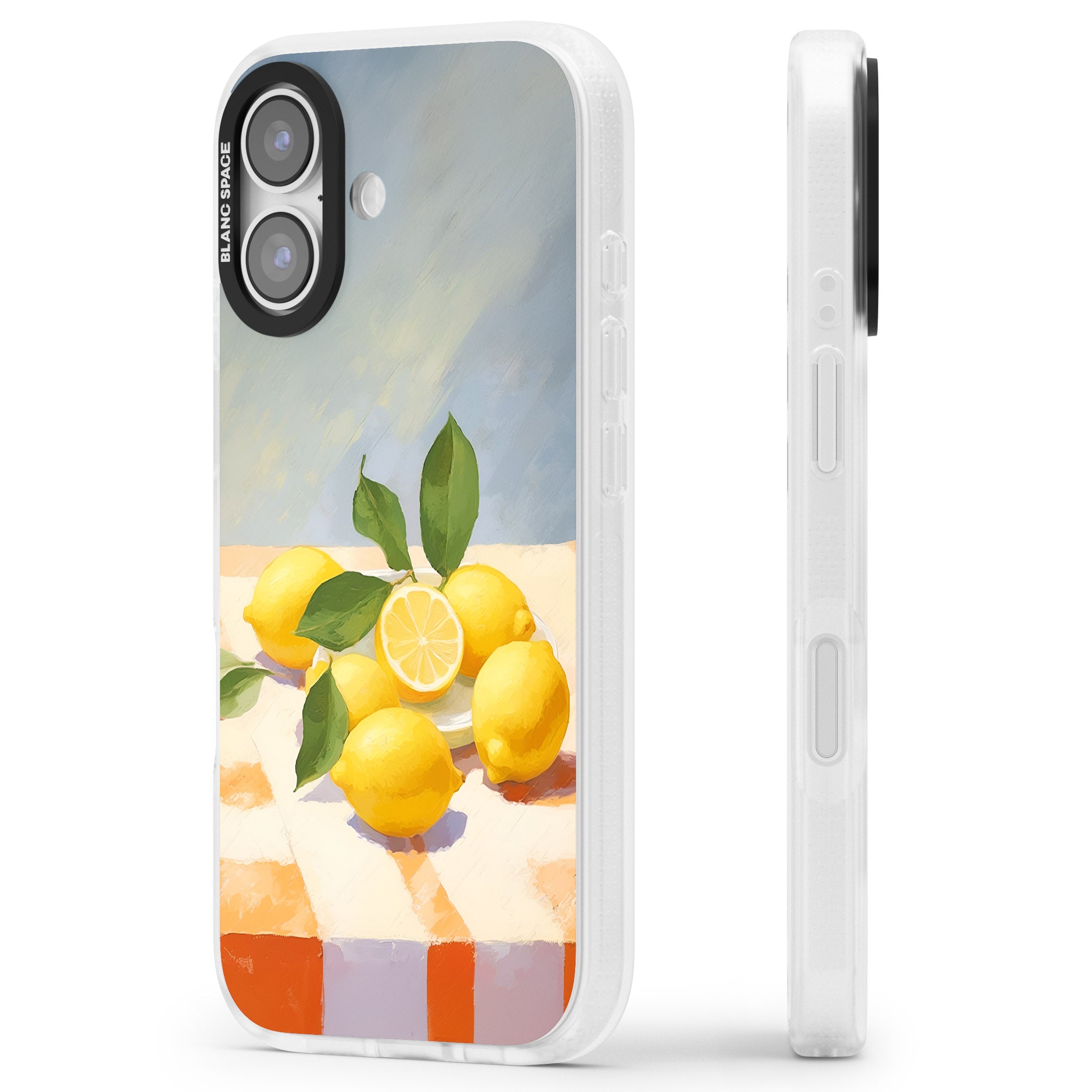 Lemons on Checkered Cloth iPhone 17 Impact Air Clear Phone Case Side Profile