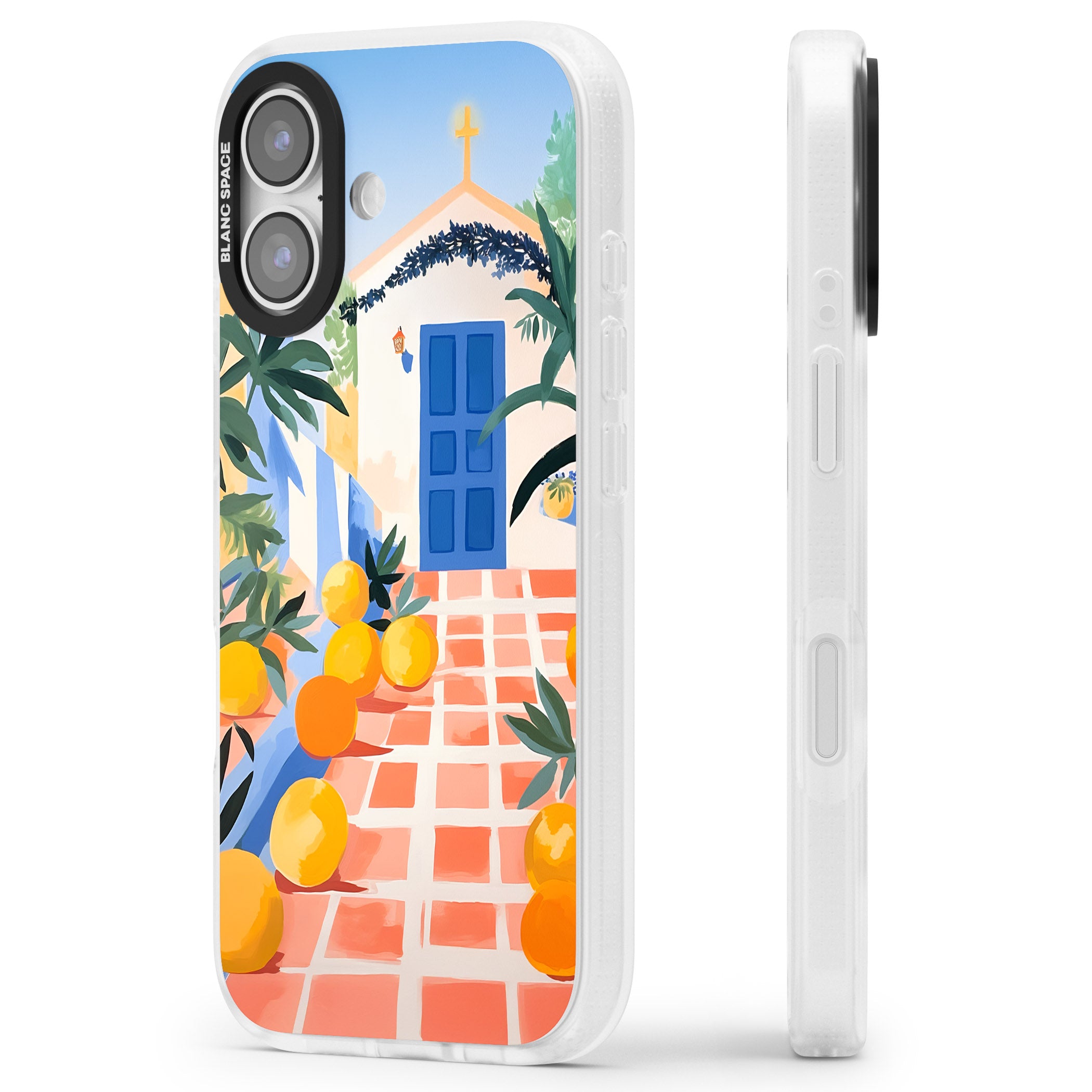 Greek Courtyard iPhone 17 Impact Air Clear Phone Case Side Profile