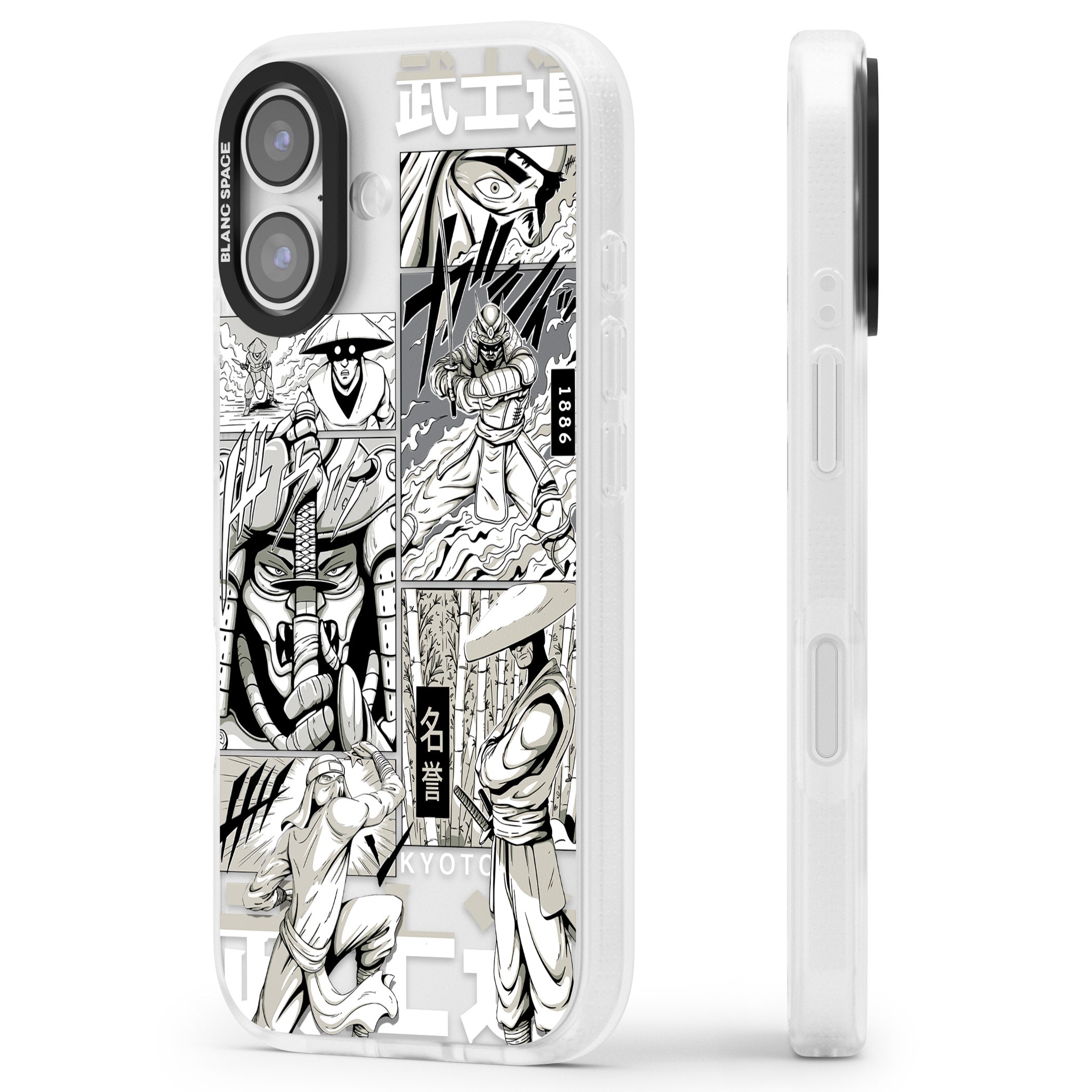 Greyscale Anime Comic iPhone 17 Impact Air Clear Phone Case Side Profile