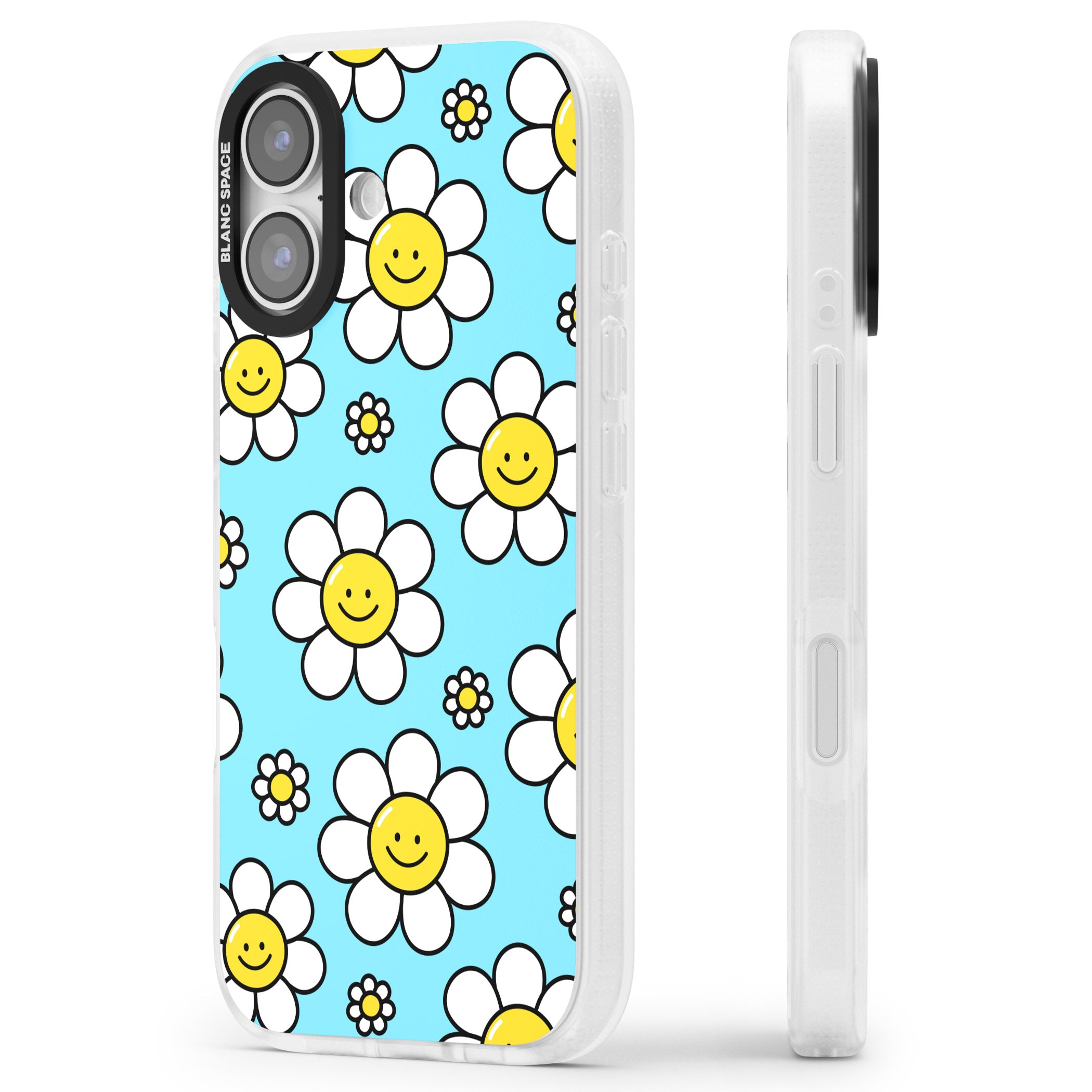 Daisy Faces Kawaii Pattern iPhone 17 Impact Air Clear Phone Case Side Profile