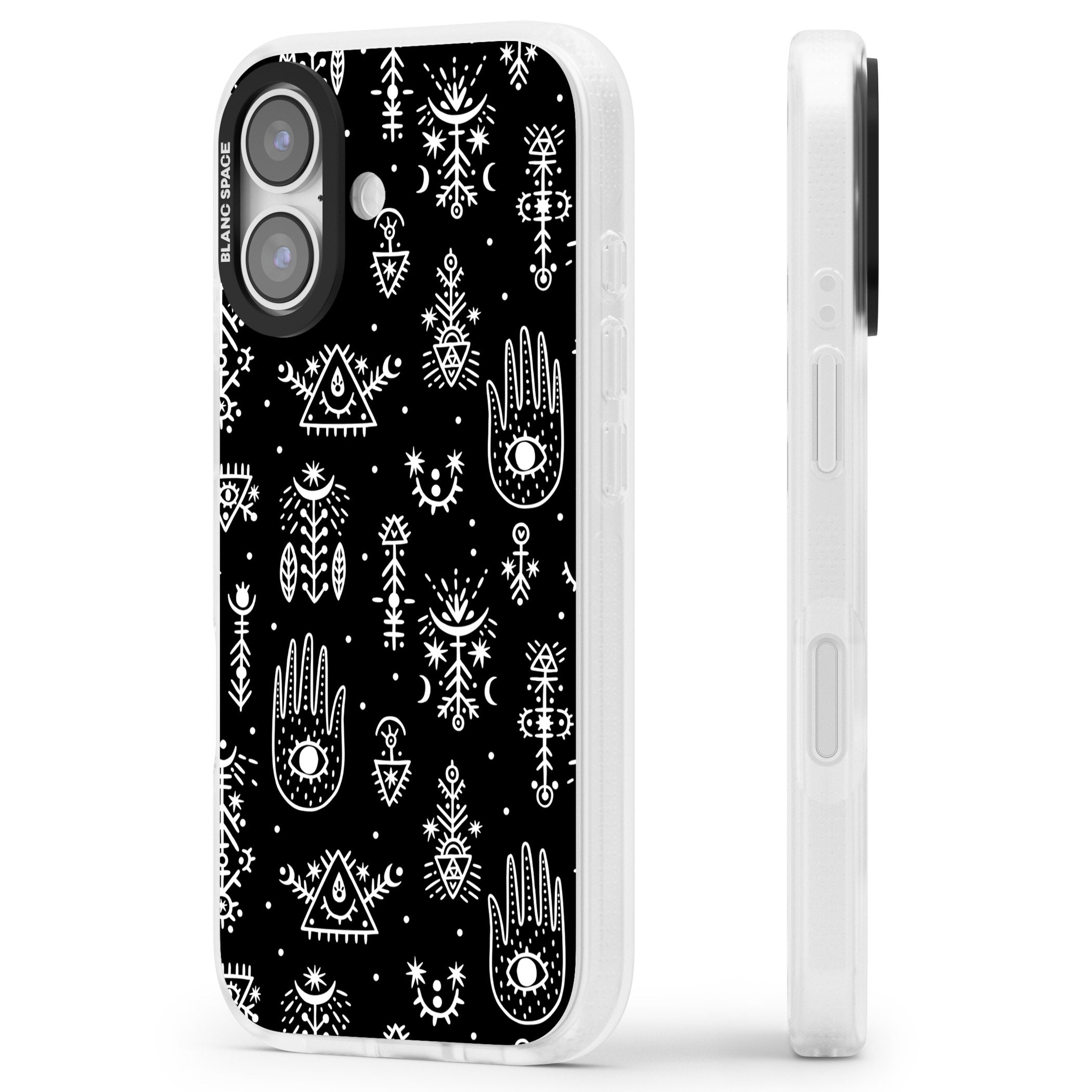 Tribal Symbols Black iPhone 17 Impact Air Clear Phone Case Side Profile
