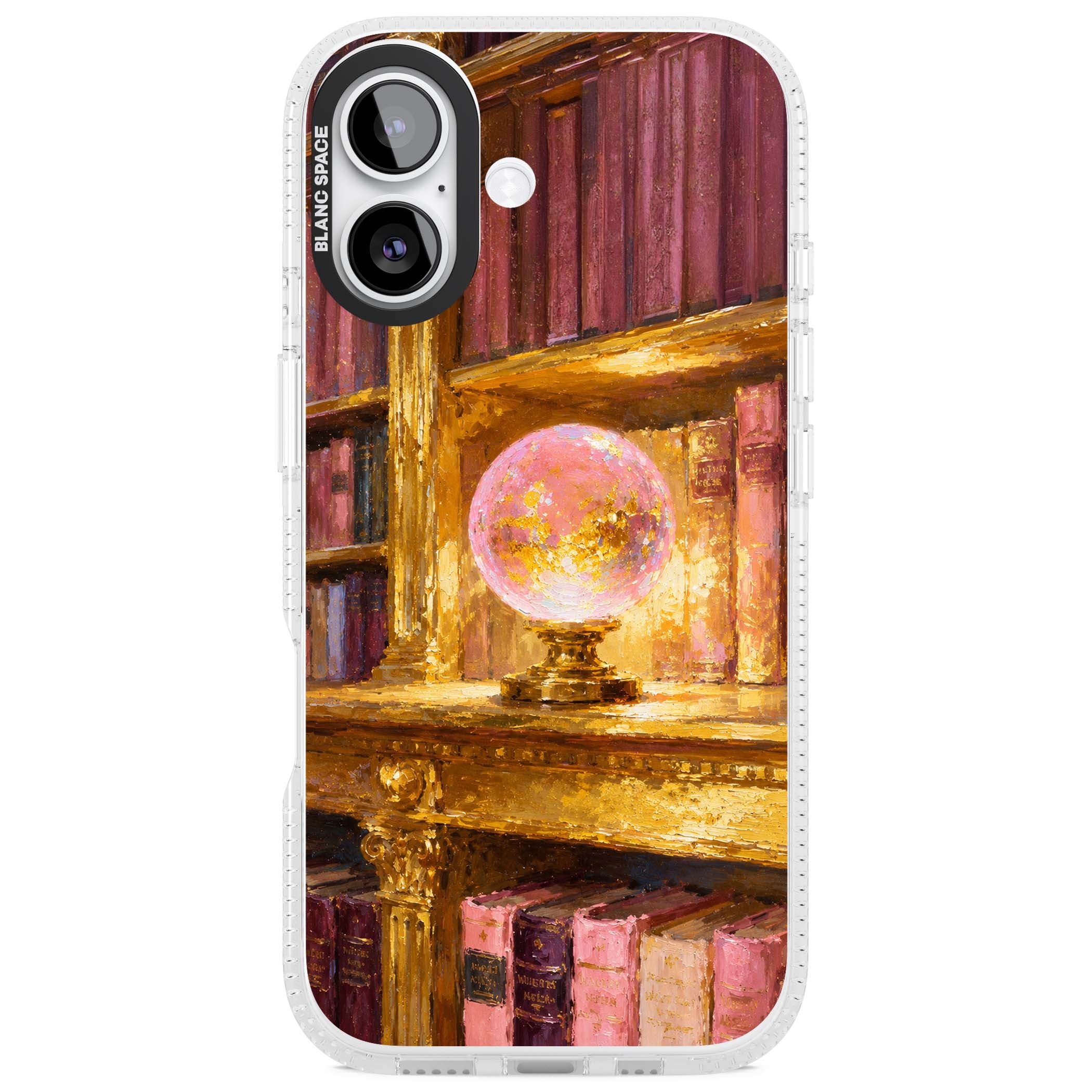 Gilded Library dark academia iPhone case featuring an oil painted crystal ball on a gilded library shelf with vintage | Clear Case Impact Air case for iPhone 17