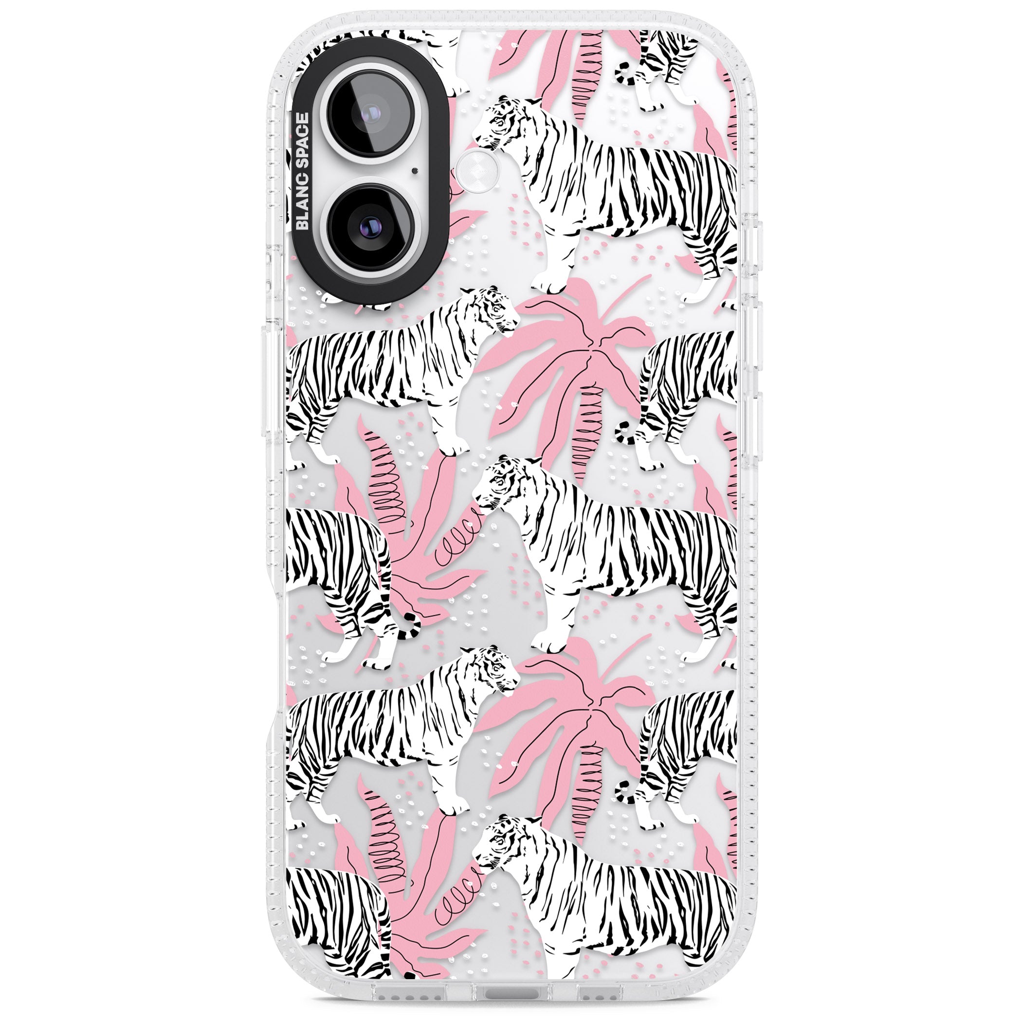 Pink & White Tropical Tigers iPhone 17 Impact Air Clear Phone Case