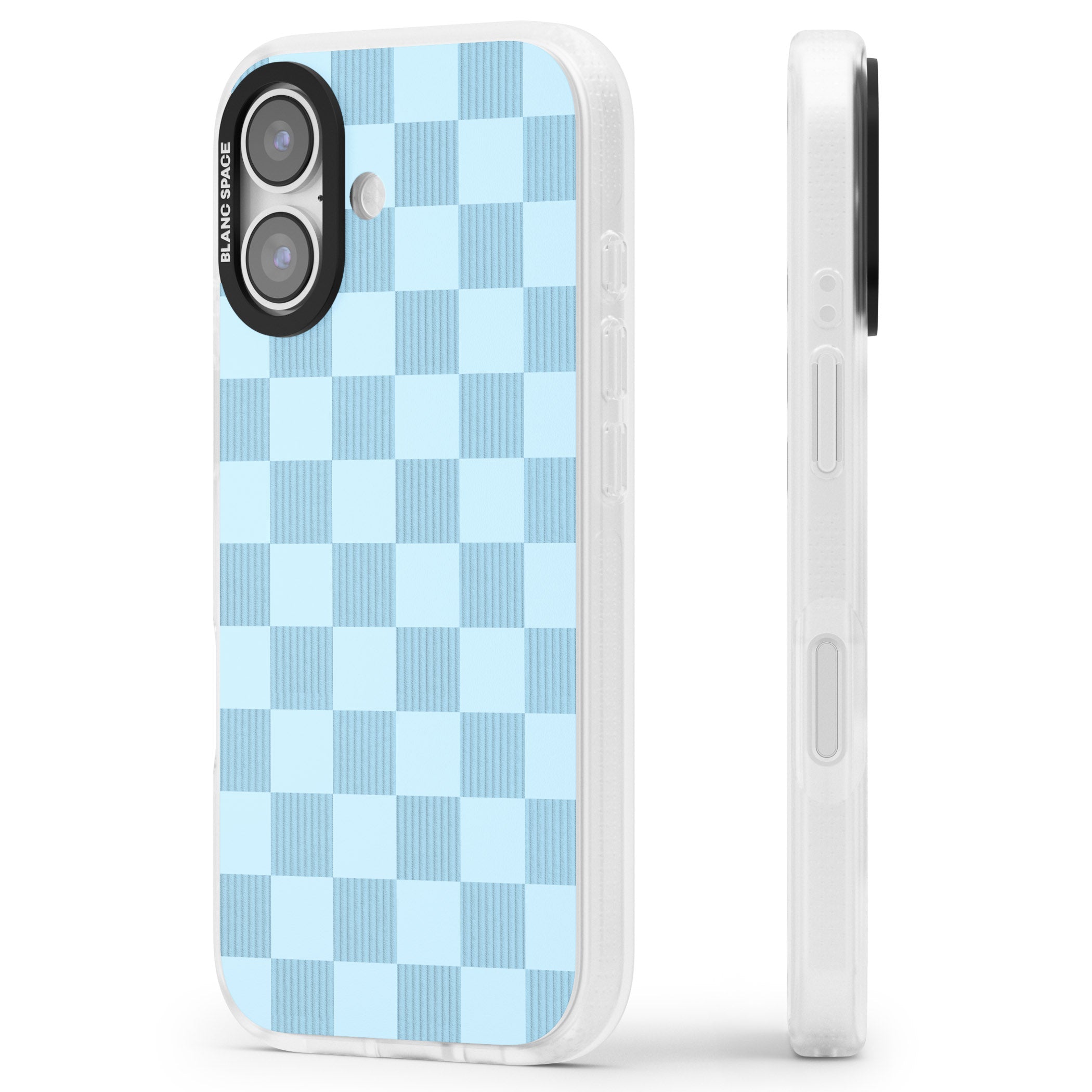 Skyblue Checkered iPhone 17 Impact Air Clear Phone Case Side Profile