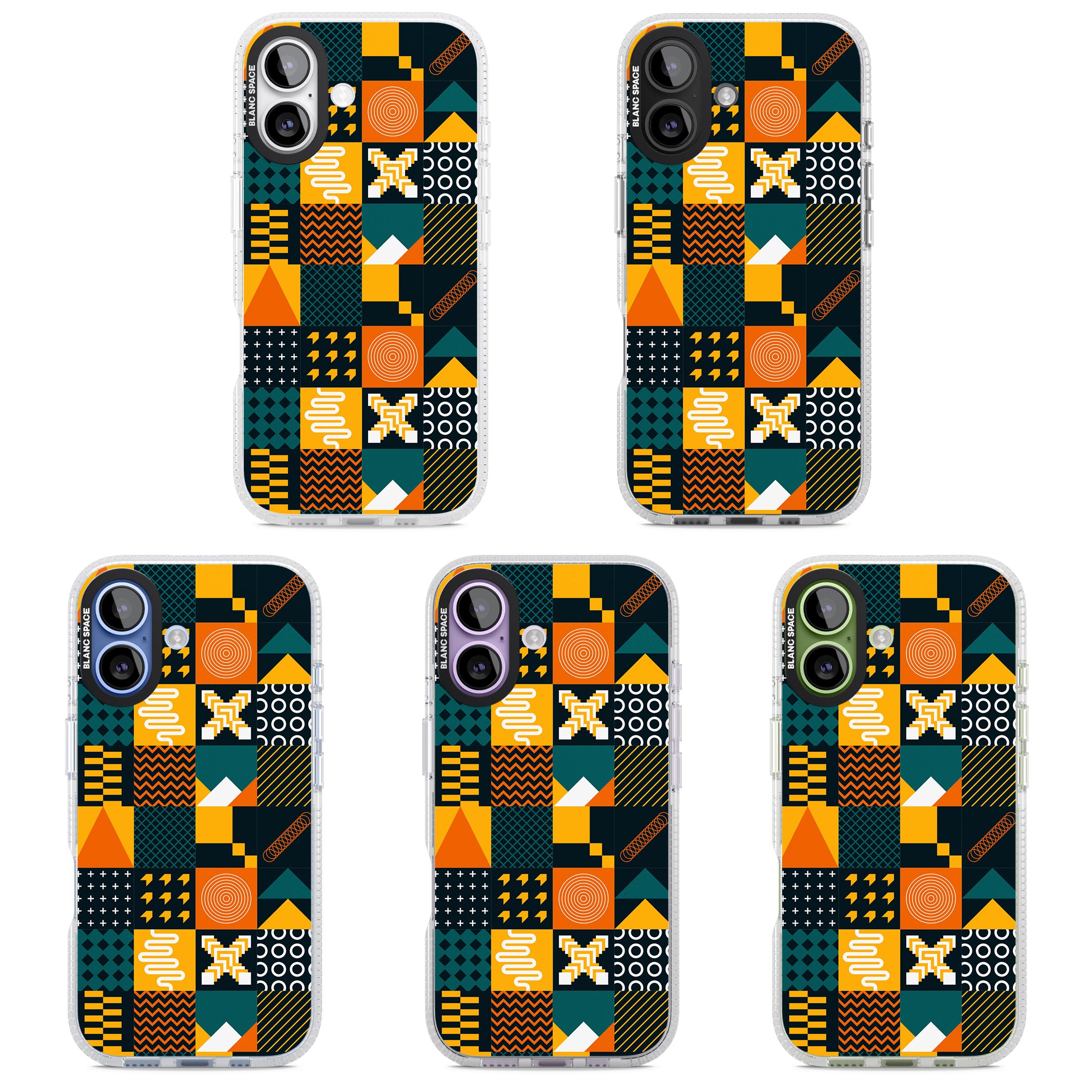 Funky Geometric Patterns: Orange & Dark Green iPhone 17 Impact Air Clear Phone Case APT Impact Protection