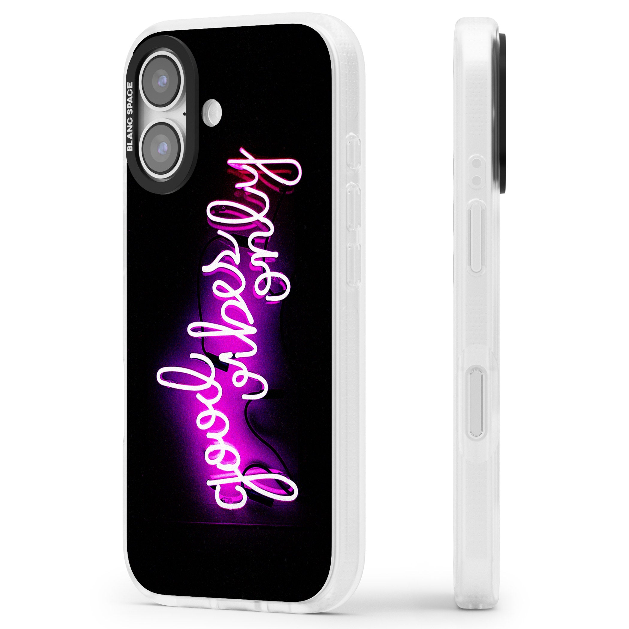 Good Vibes Only Neon Glow iPhone 17 Impact Air Clear Phone Case Side Profile