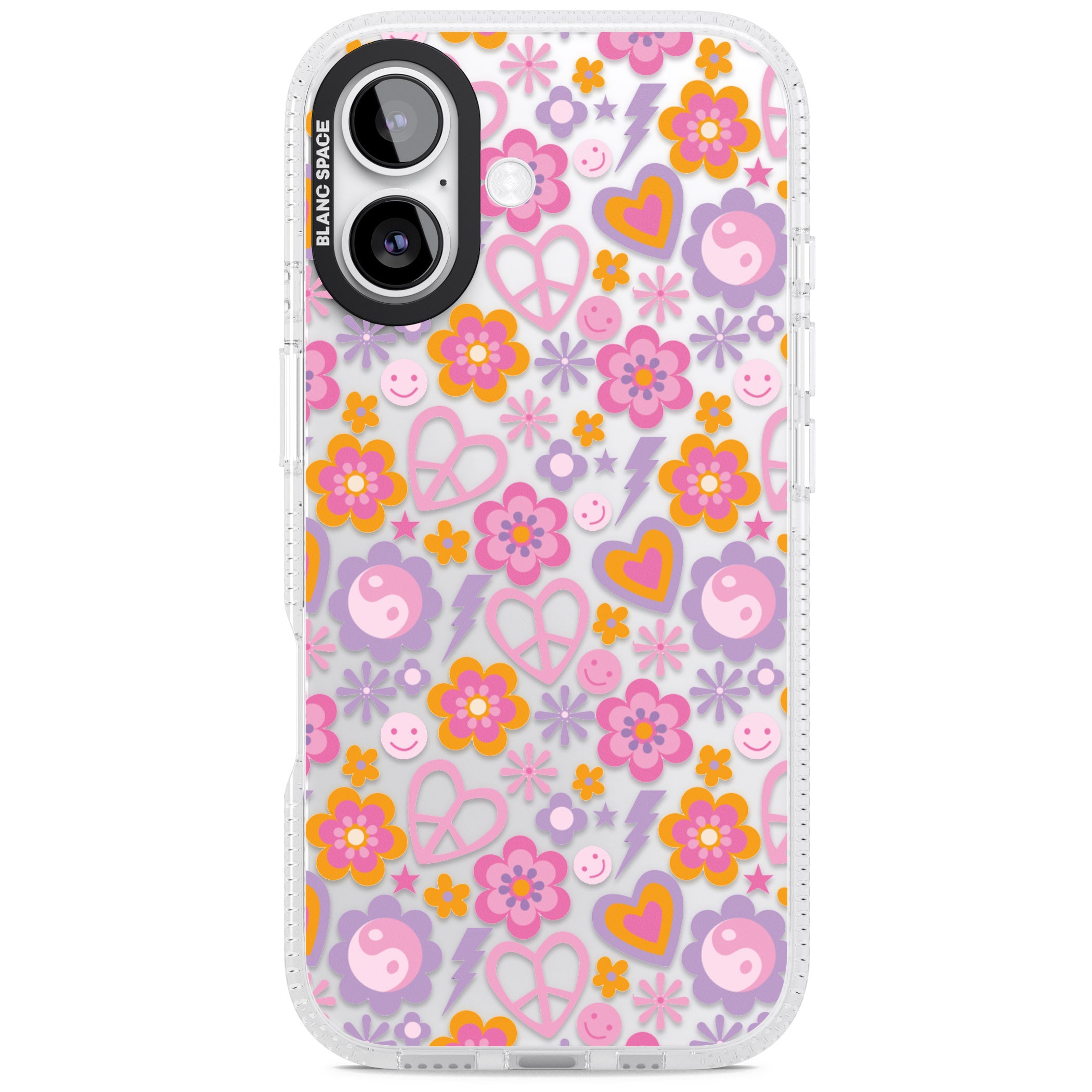 Peace, Love And Flowers Pattern iPhone 17 Impact Air Clear Phone Case