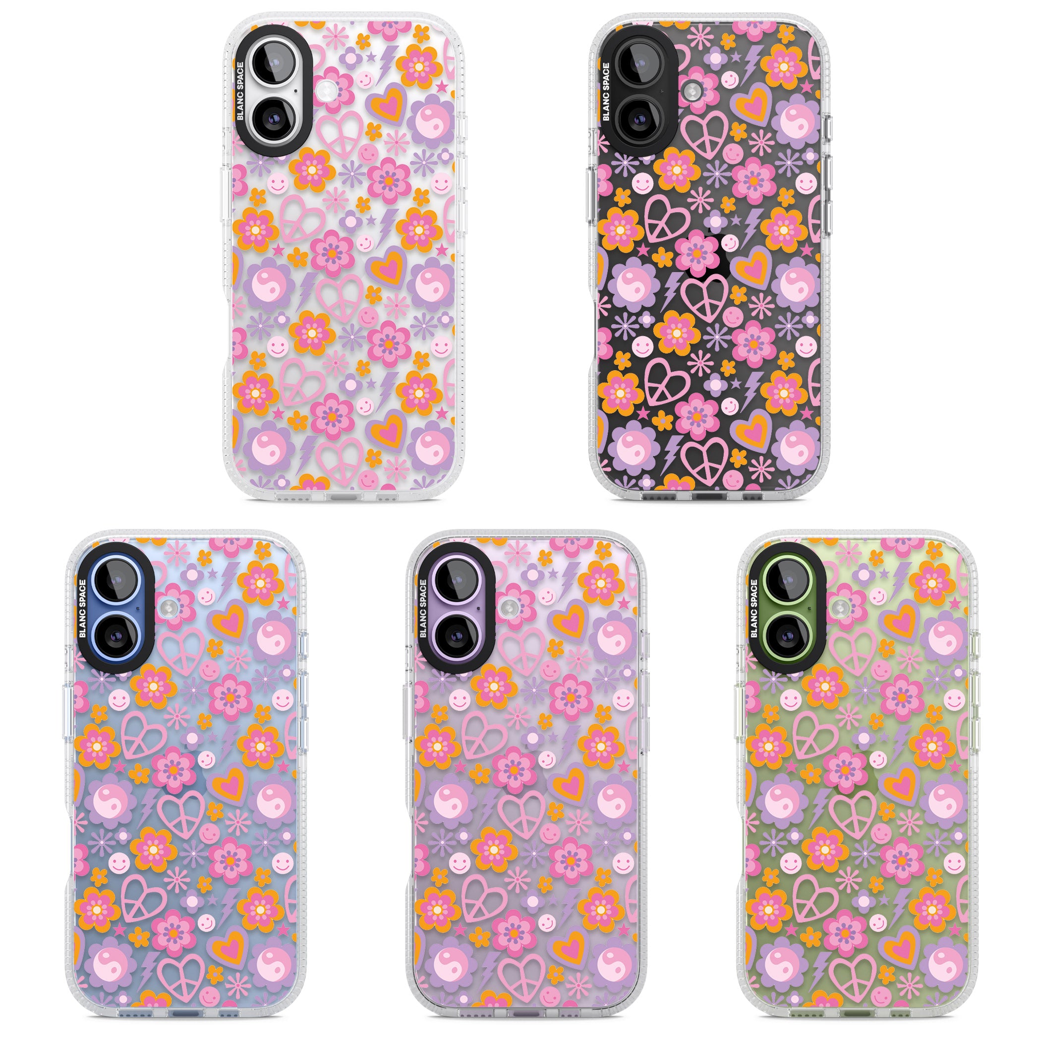 Peace, Love And Flowers Pattern iPhone 17 Impact Air Clear Phone Case APT Impact Protection