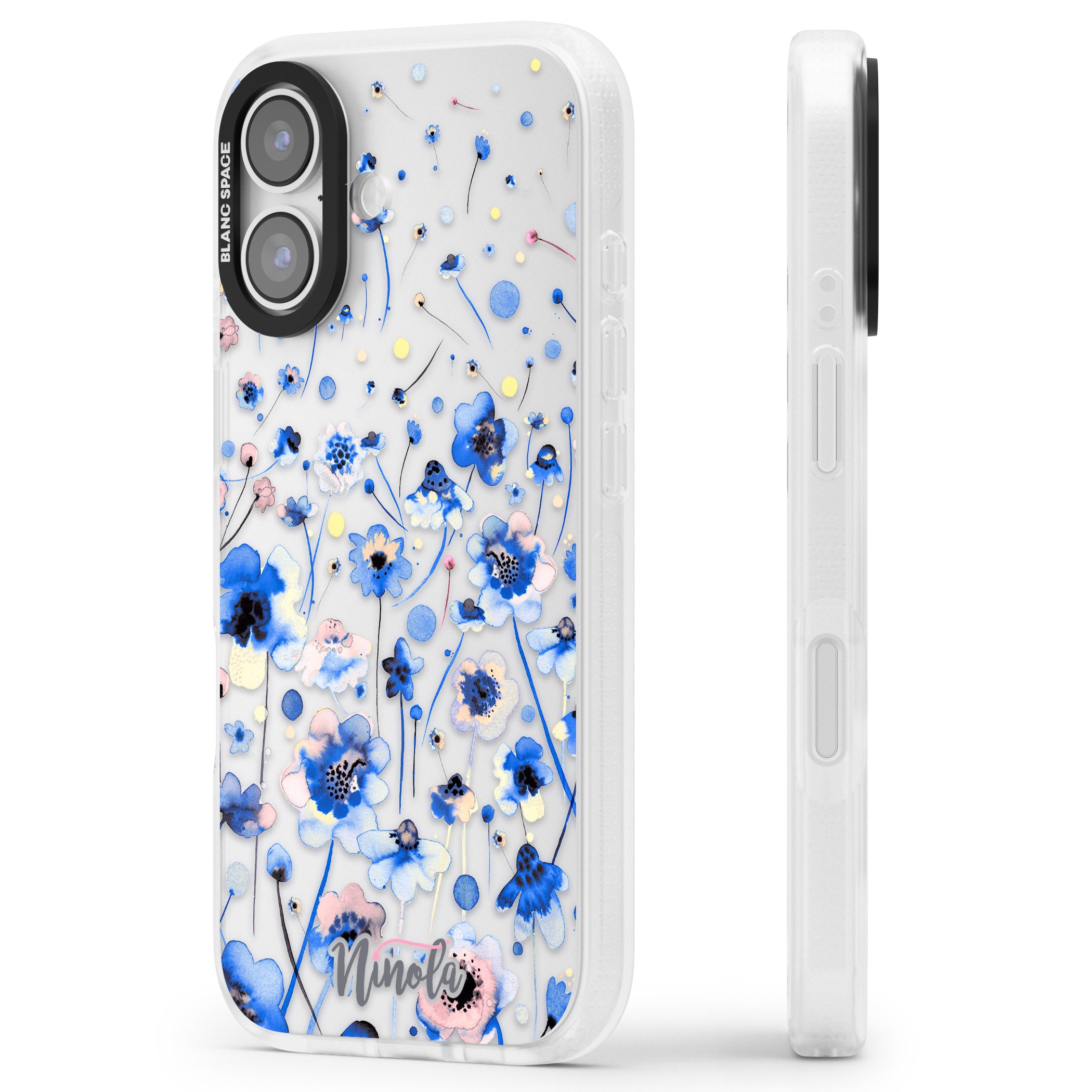 Ink Flowers Blue iPhone 17 Impact Air Clear Phone Case Side Profile