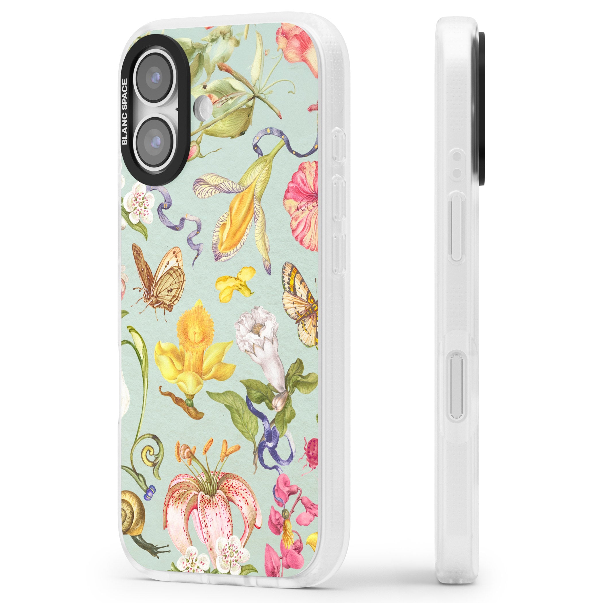 Blue Vintage Painted Flowers iPhone 17 Impact Air Clear Phone Case Side Profile