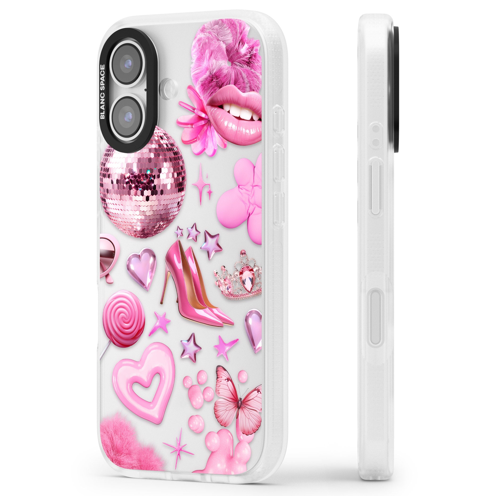 Pink Glam iPhone 17 Impact Air Clear Phone Case Side Profile