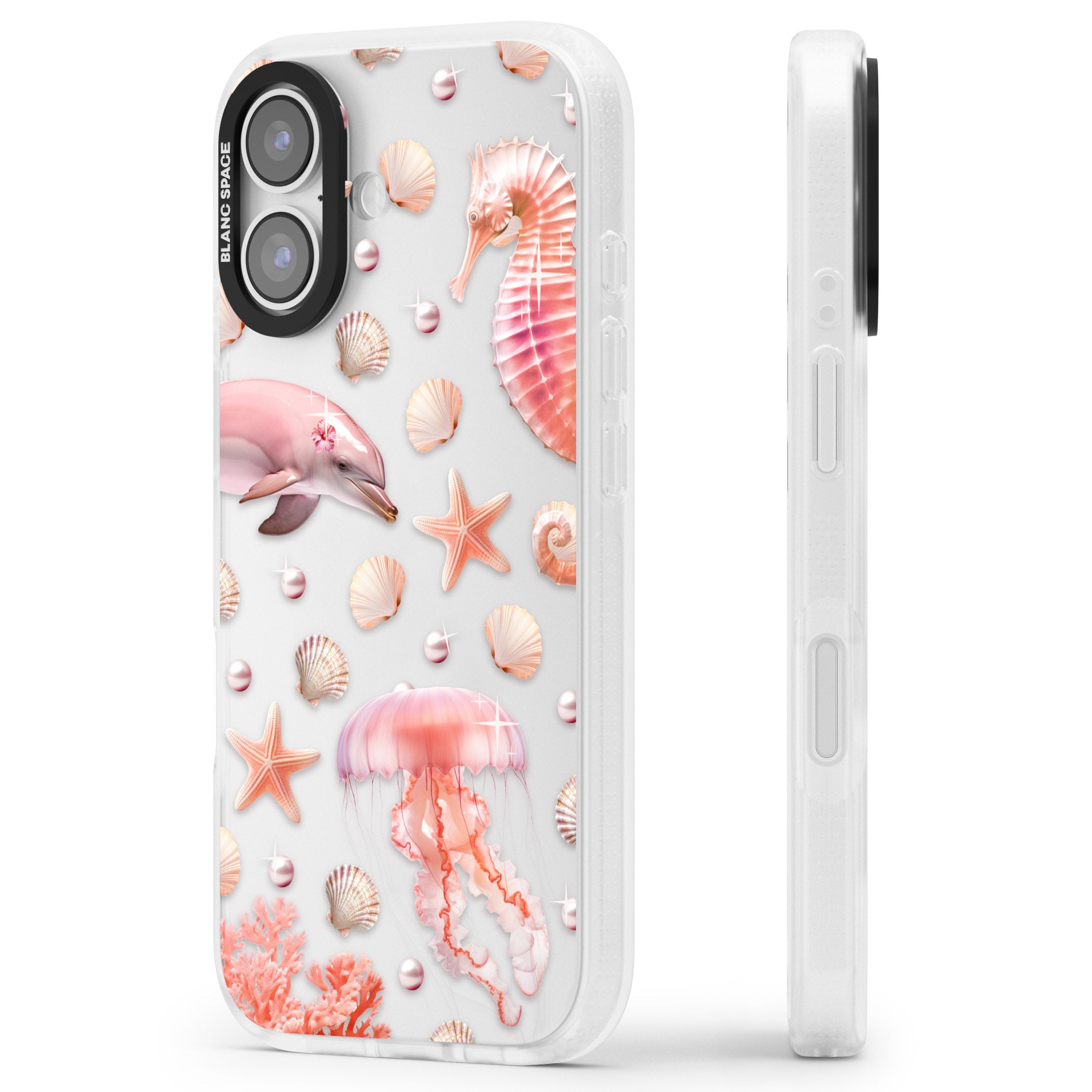 Pink Sealife iPhone 17 Impact Air Clear Phone Case Side Profile